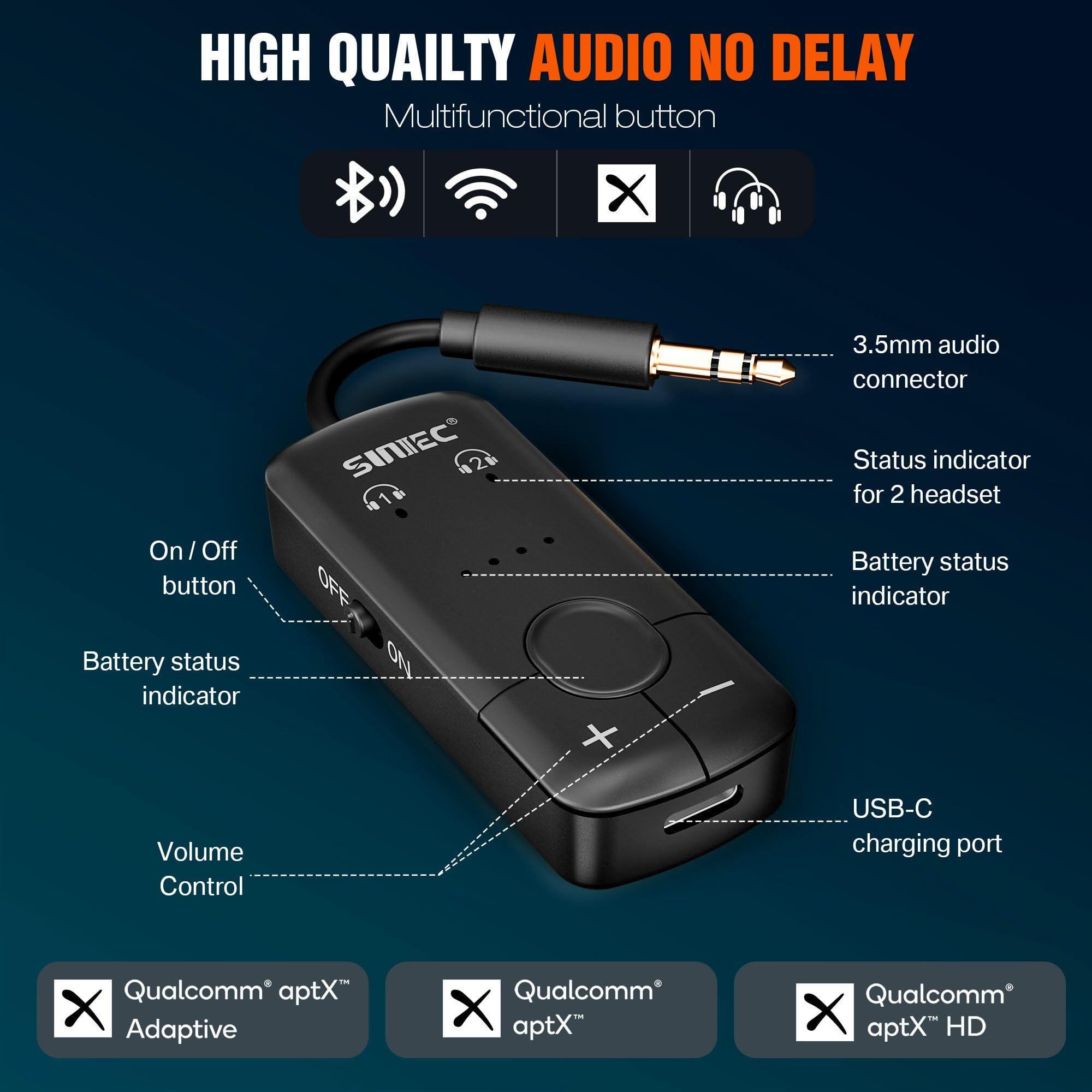 2025 Upgraded Premium Airplane Bluetooth 5.3 Adapter - Wireless Headphone Transmitter for Air Travel, Supports Dual AirPods & 3.5mm AUX - Perfect for Airlines, Gym, Tablets, TV & Travel Accessories