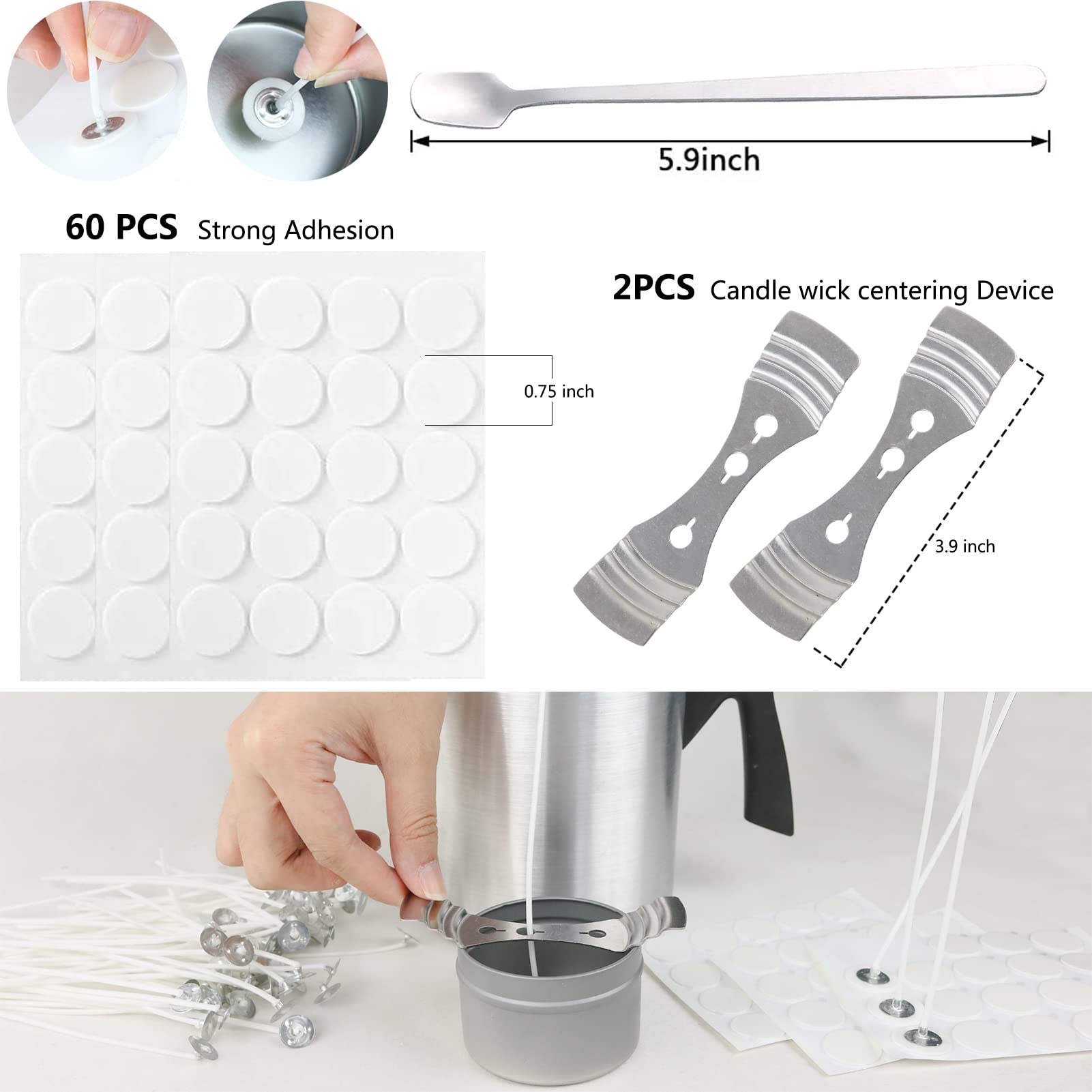 EricX Light Premium DIY Candle Making Kit - 60 Candle Wicks, 60 Wick Stickers, Wax Pouring Pot, 2 Wick Centering Tools, Mixing Spoon - Complete Candle Craft Supplies for Home Decor, Gifts & Relaxation