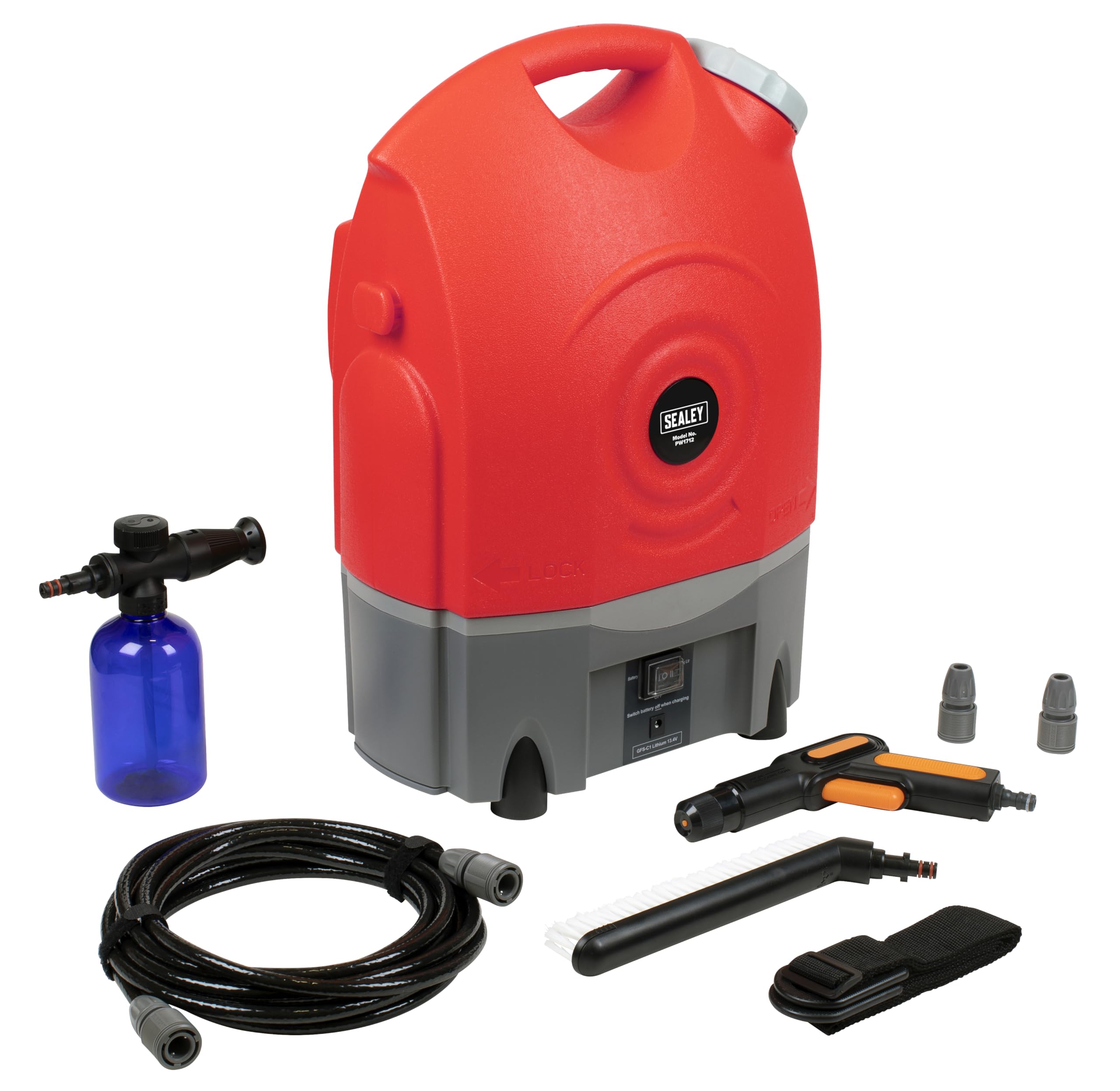 Sealey PW1712 12V Rechargeable 6.8kg Pressure Washer with 17L Water Tank - Portable Car & Home Cleaning, Patio, Deck, Driveway Washing