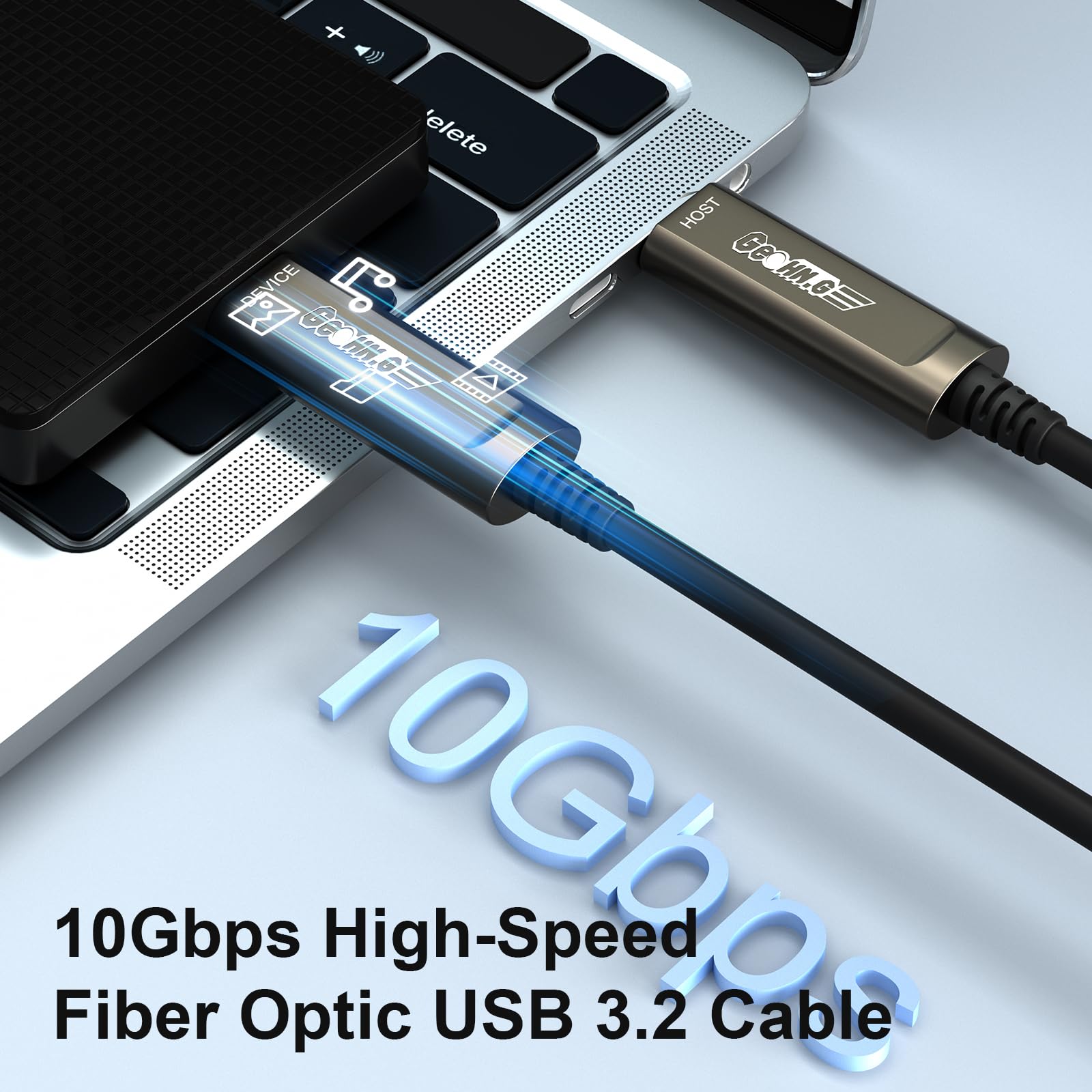 GeoHN.G USB C to C Fiber Optic Cable 5M/16.5FT - 10Gbps High-Speed USB 3.2 Gen 2 Extension Cord for Long Distance Data Transfer - Compatible with VR Headsets, DSLR Cameras, Mini PCs, Laptops, Webcams, Printers - Ideal for Gaming Setups, Home Office & Studio Equipment