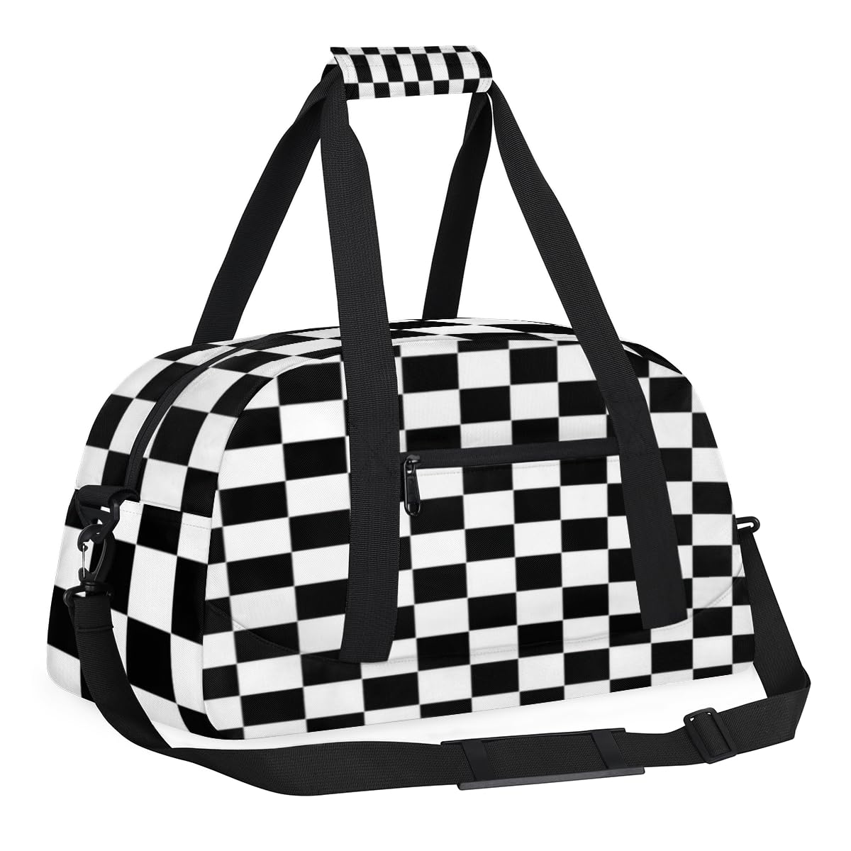 Kids Overnight Duffel Bag - Waterproof Checkered Black Travel & Gym Bag for Boys - Portable Carry-On Weekender for Sleepovers, Sports & Workouts | Perfect for School Trips, Weekend Getaways & Sports Practice