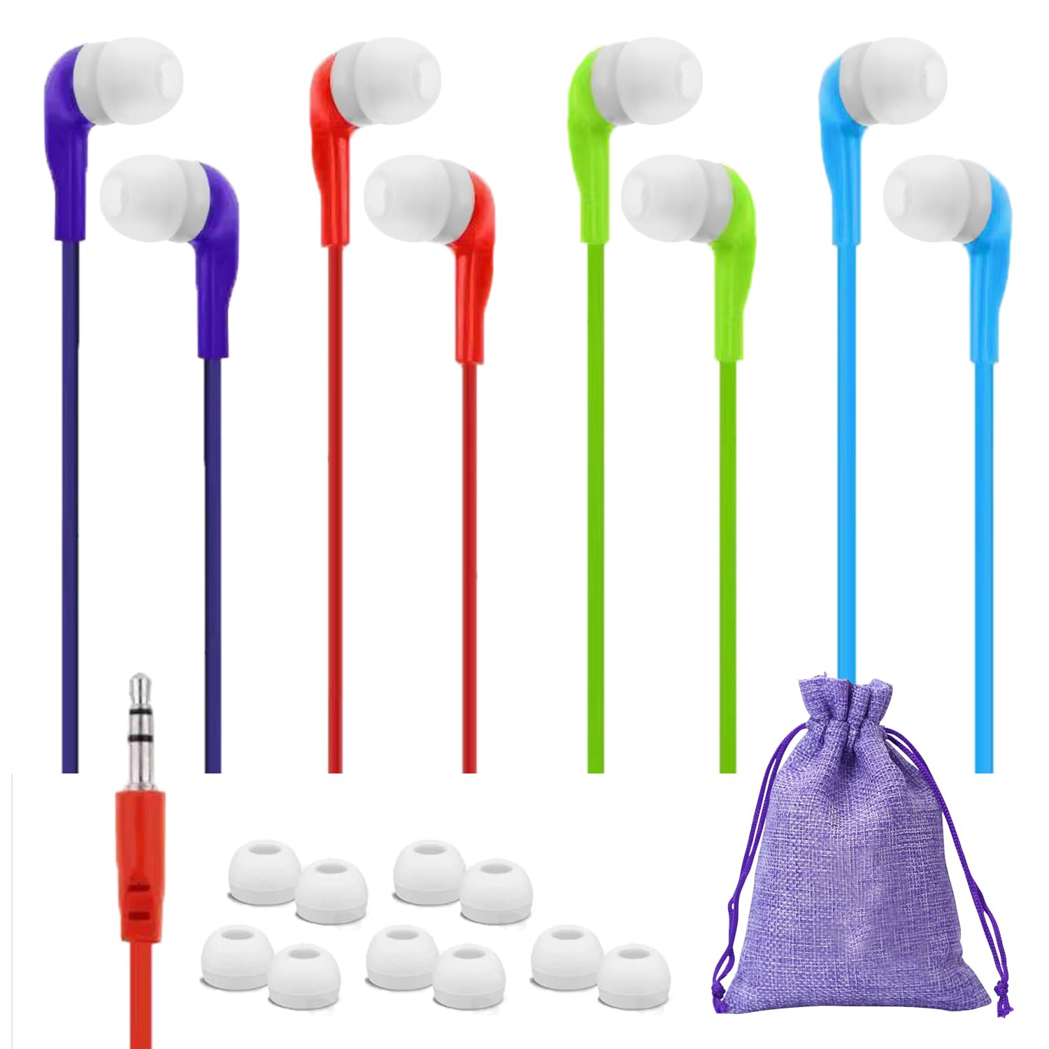 4 Pack Wired Earbuds Headphones - Colorful Kids Earphones with 3.5mm Jack for School, Classroom, Travel | Compatible with Phone, Tablet, Laptop & Computer | Great for Online Learning, Music & Gaming