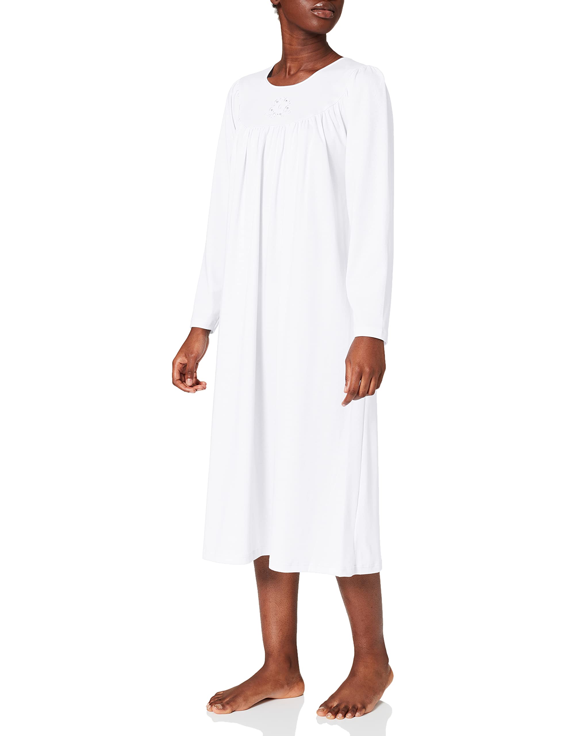 Calida Women's Soft Cotton Long Sleeve Nightgown - Comfortable Sleepwear for Women - White (Style 33000) - Perfect for Cozy Nights, Lounging, and Relaxing at Home