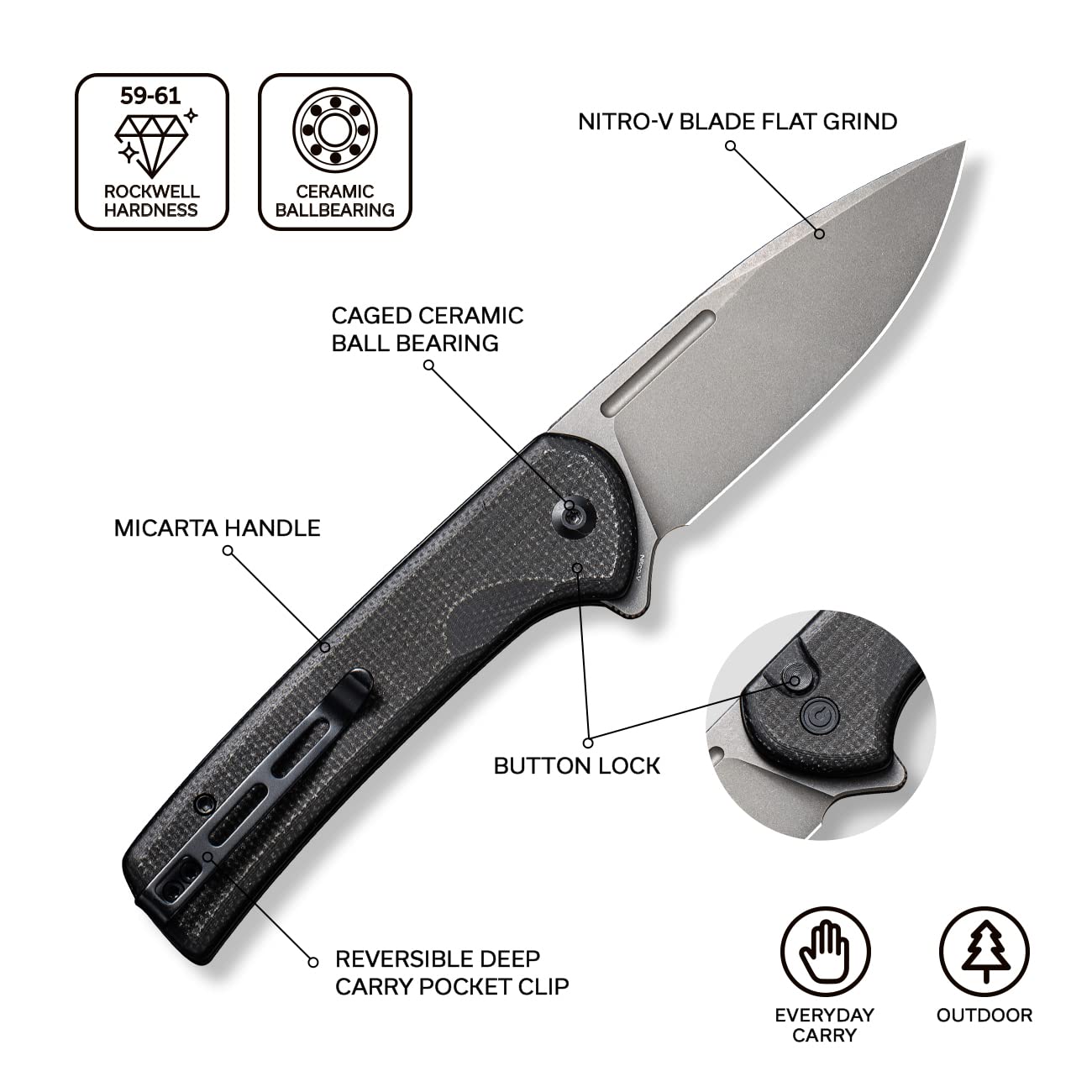 CIVIVI Button Lock Elementum & Conspirator Knife Set - Premium EDC Folding Knives for Outdoor, Camping, Hiking & Everyday Carry