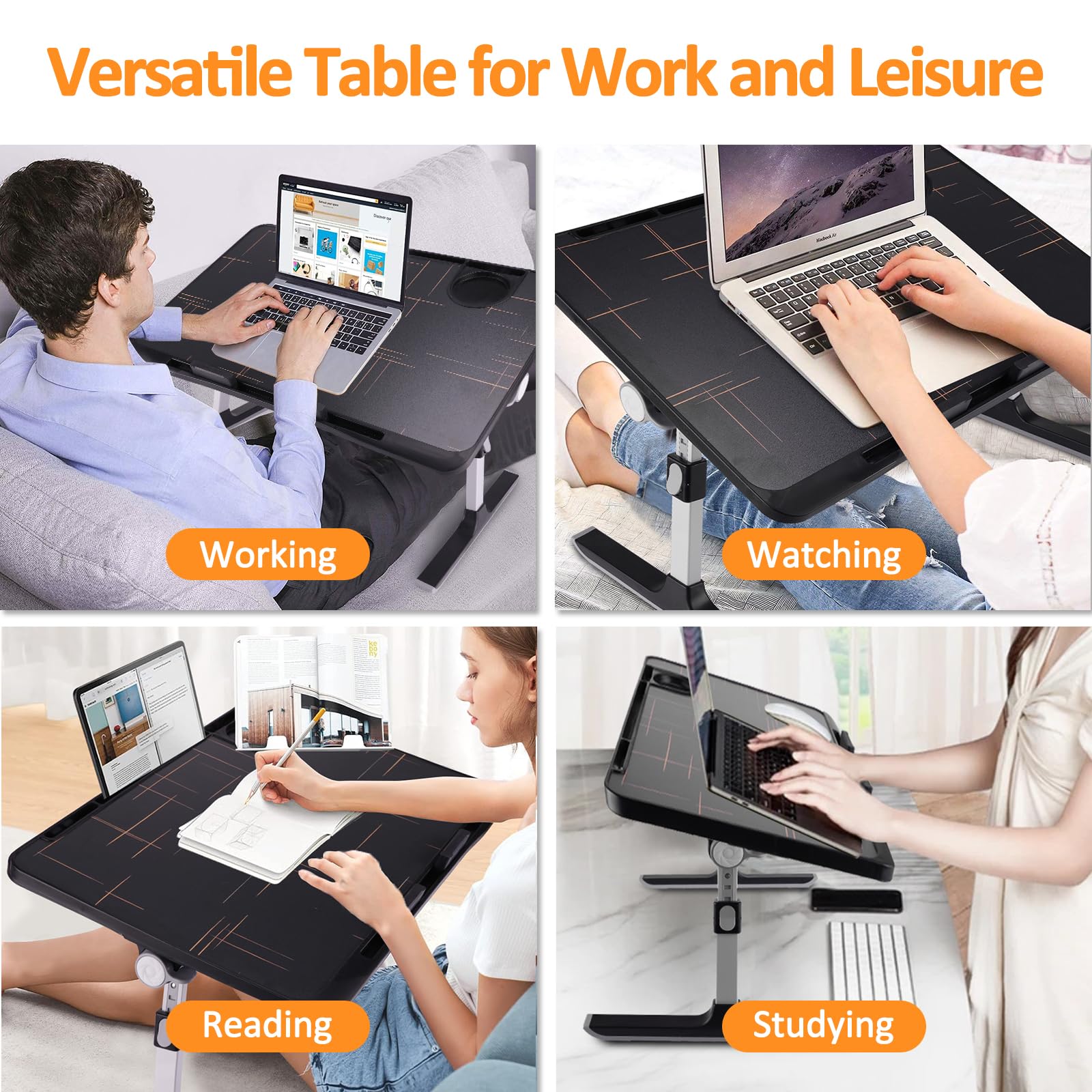 Adjustable Folding Lap Desk for Bed & Sofa - Portable Laptop Stand with Storage Drawer, Cup Holder & Bookstand - Perfect for Working, Eating, Writing in Bed, Couch or Floor (Home Office & Study Essential)