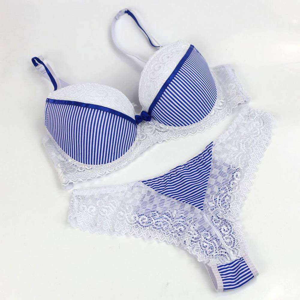 Swbreety Women's Lace Bra and Panty Set - Striped Lingerie with Underwire & Bowknot Detail | Sexy Comfort for Everyday Wear & Special Occasions
