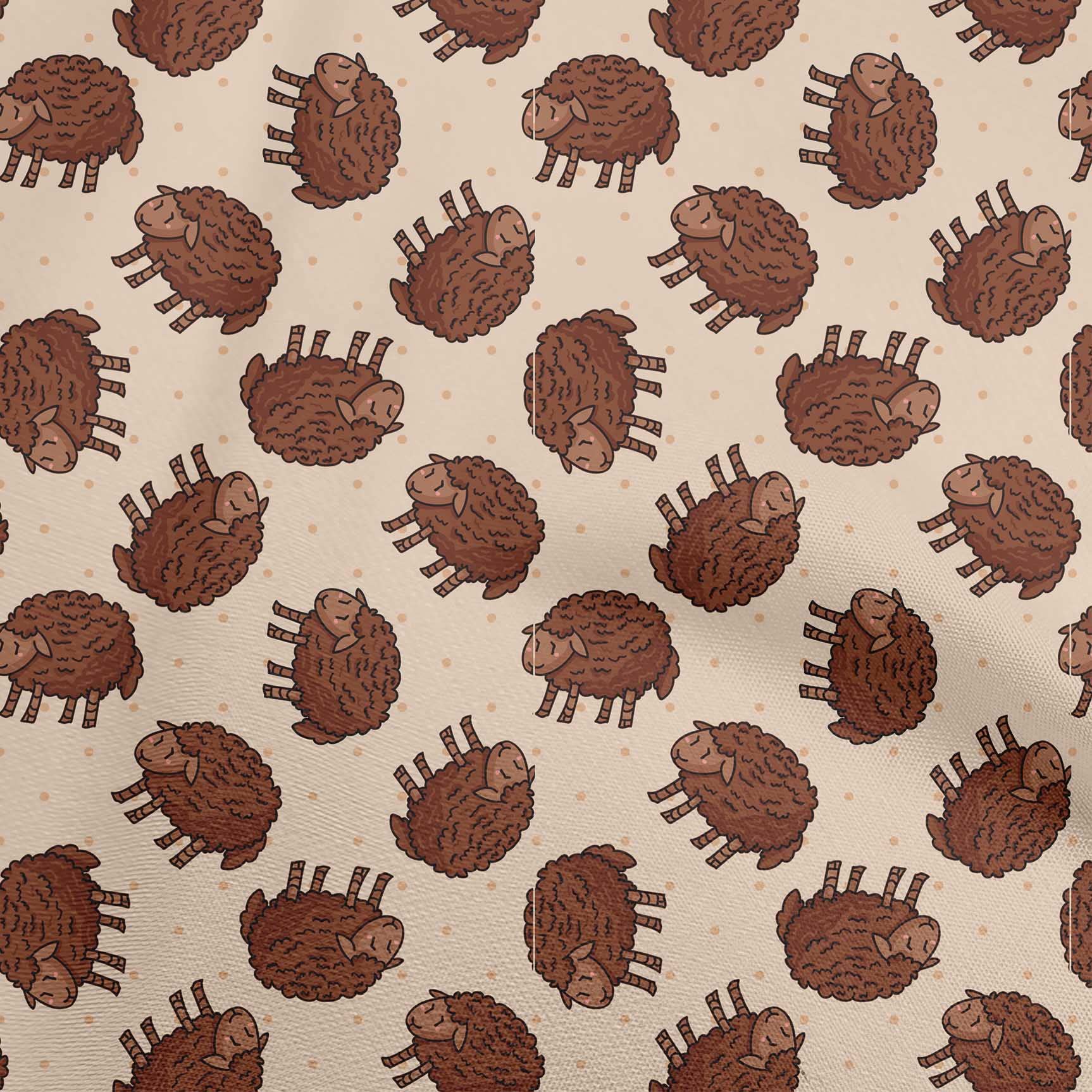 Premium 100% Cotton Poplin Brown Fabric for Kids - Soft Sheep Print DIY Sewing Material by The Yard (42