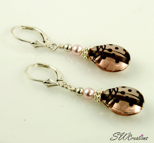 Pink Pearl Mauve Ladybug Stud Earrings for Women - Cute Dainty Jewelry Gift for Her - Perfect for Everyday Wear, Parties & Special Occasions