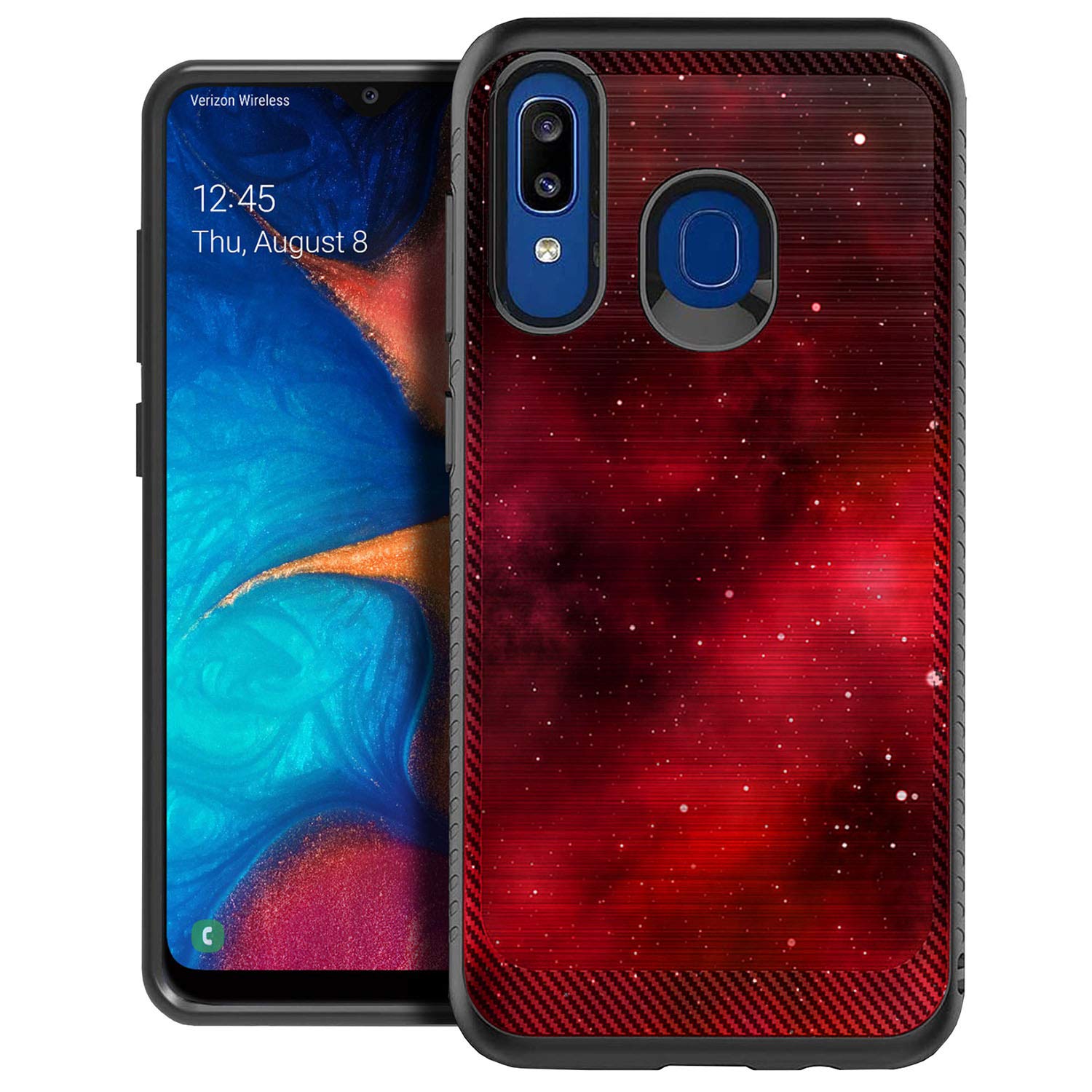 Slim Protective Case for Samsung Galaxy A20 & A30 - Shockproof Hybrid Dual Layer Cover with Embossed Red Galaxy Stars Design | Perfect for Everyday Use, Travel & Outdoor Activities