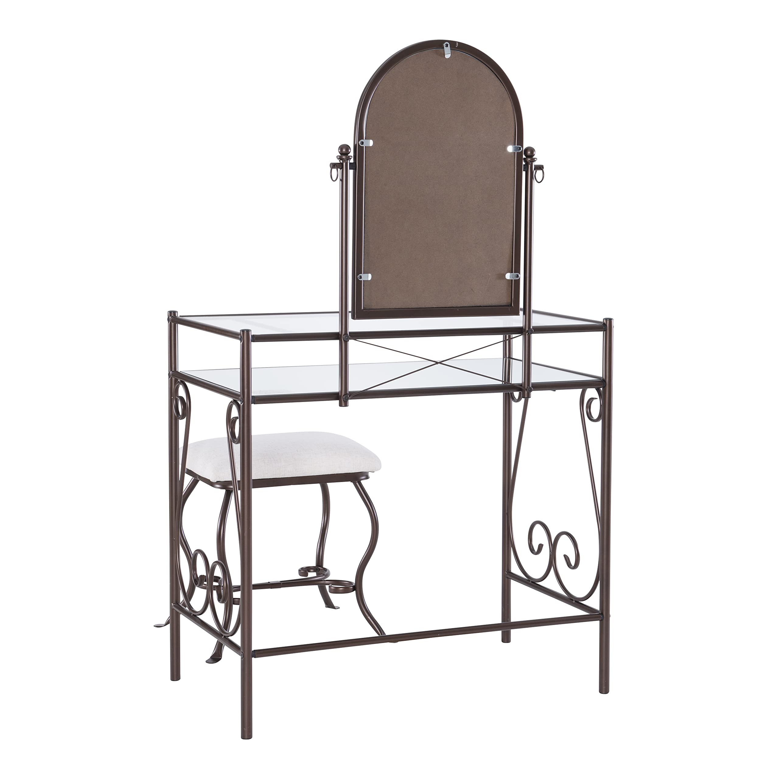 Linon Clarisse Vanity Set - Dark Metal Dressing Table with Upholstered Stool, 52.4 x 31.8 x 18.3 Inches - Perfect for Bedroom Makeup & Jewelry Organization