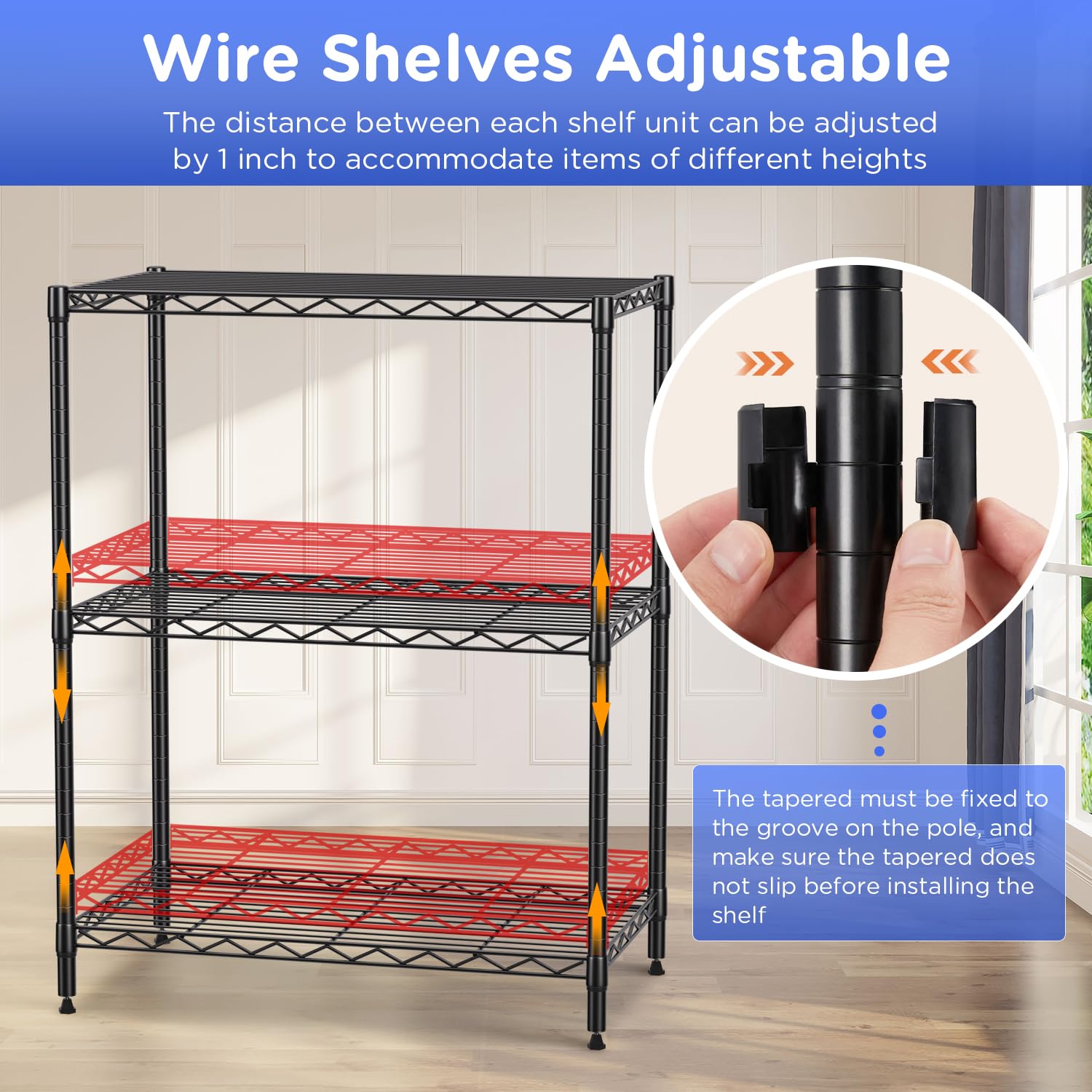 FDW 3-Tier Adjustable Metal Storage Shelves - 13