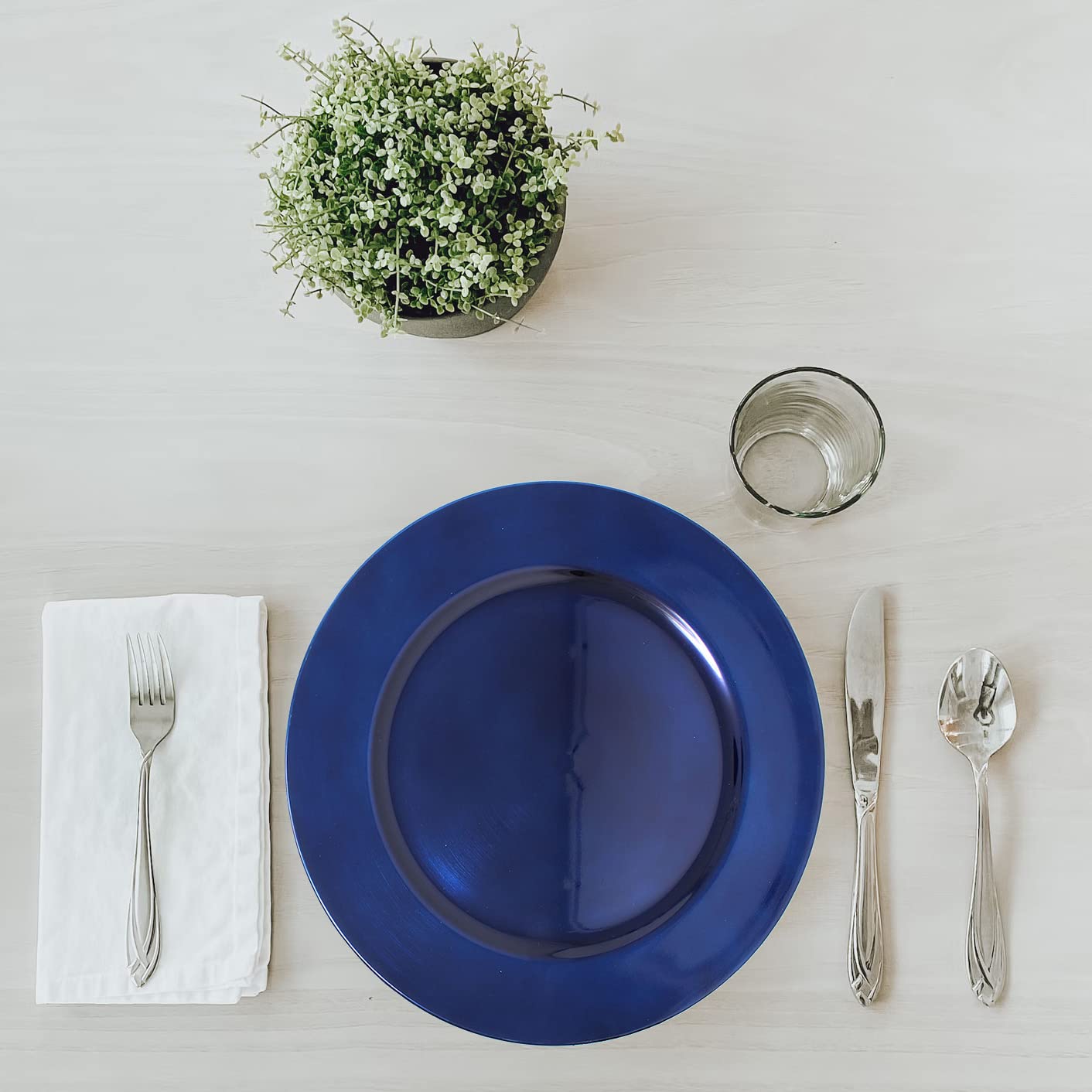 Premium Metallic Foil Charger Plates Set of 6 - Elegant Dark Blue Plastic Dinner Plates - Perfect for Weddings, Parties & Holiday Table Decor