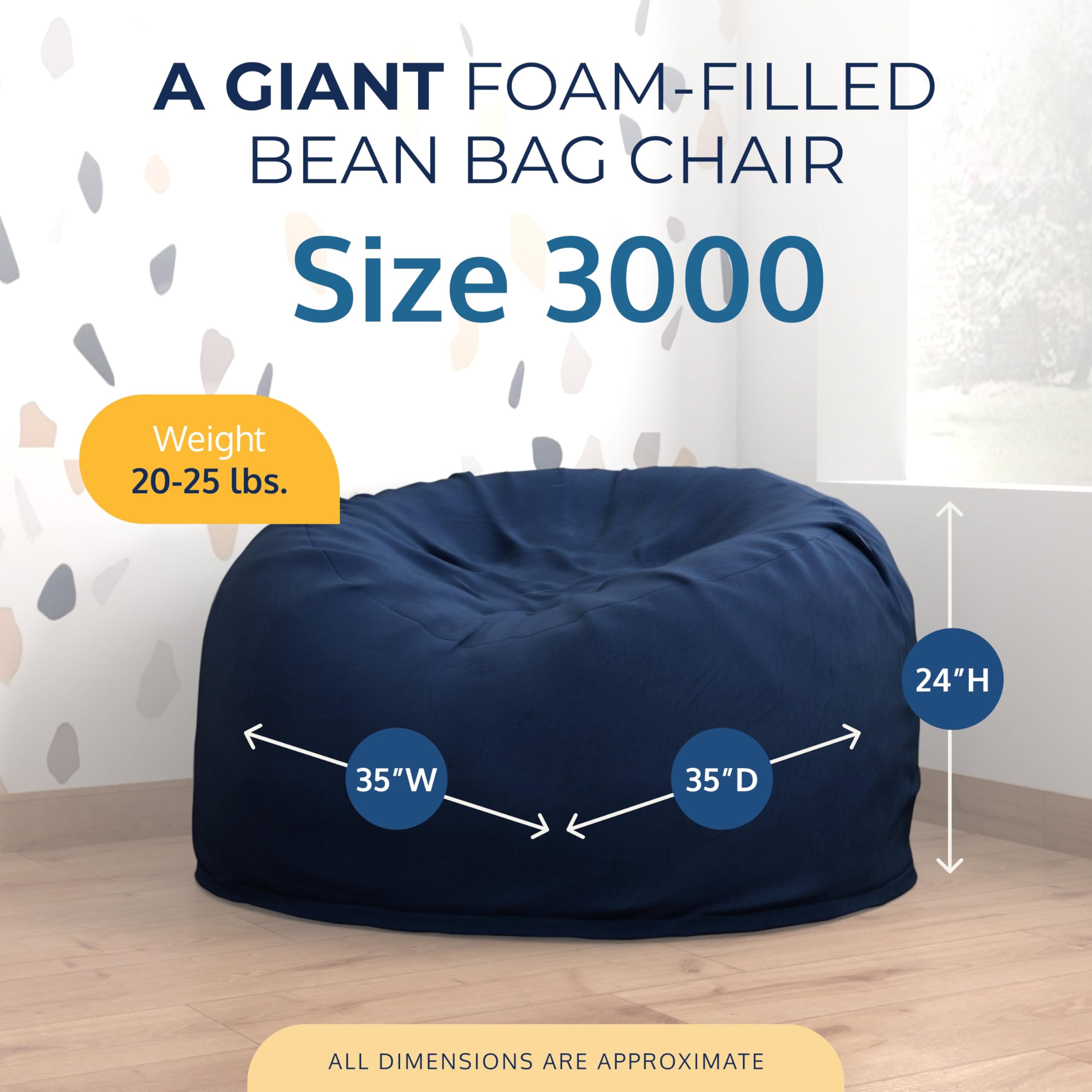 Ultimate Sack 3ft Oversized Bean Bag Chair for Adults - Navy Suede Comfy Lounge Sofa Loveseat | Perfect for Living Room, Bedroom, Game Room & Dorm Relaxation