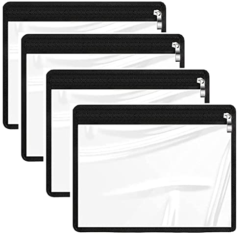 Cartxomy Clear PVC Makeup Bags with Zipper - 4 Pack Black Border Cosmetic Travel Pouches | Waterproof Toiletry Organizer for Travel, Gym & Daily Essentials Storage