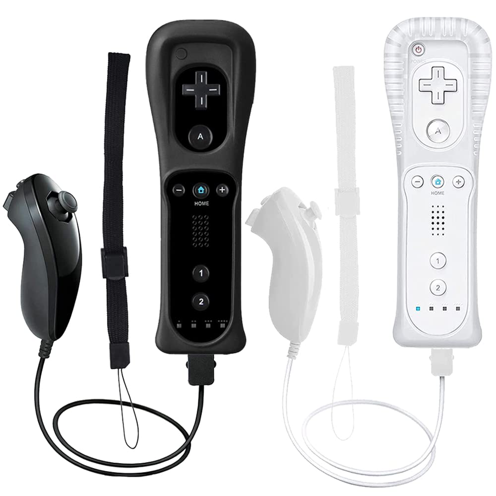Wireless Wii Remote Controller 2-Pack for Wii U - White & Black for Gaming & Fitness