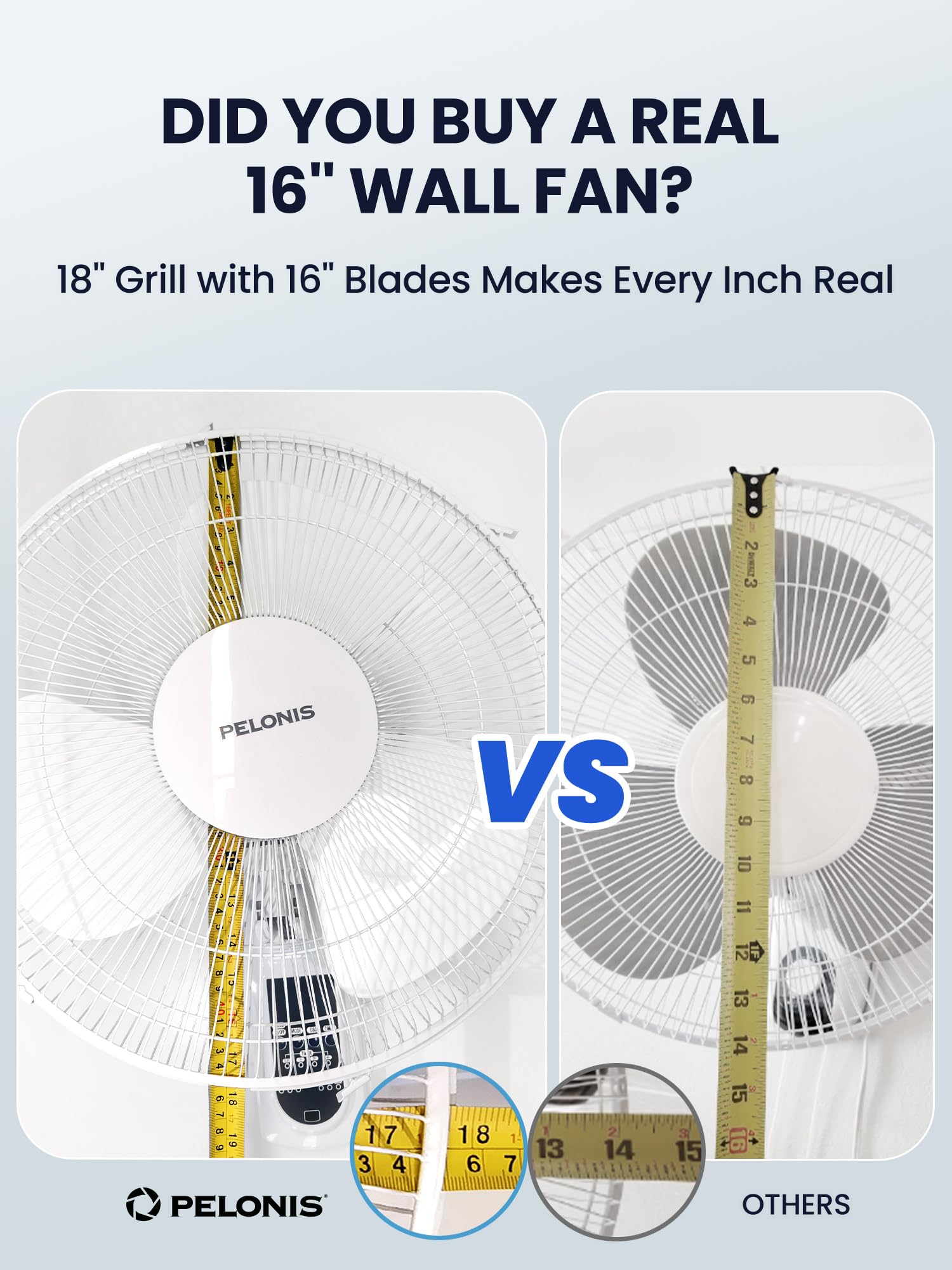 PELONIS 16 Inch Wall Mount Fan - 3 Speed Oscillating Fan with Adjustable Tilt, High Velocity Wall Mounted Fan for Home, Garage, Patio, Bedroom - 2 Pack White - Perfect for Cooling Large Spaces and Improving Air Circulation