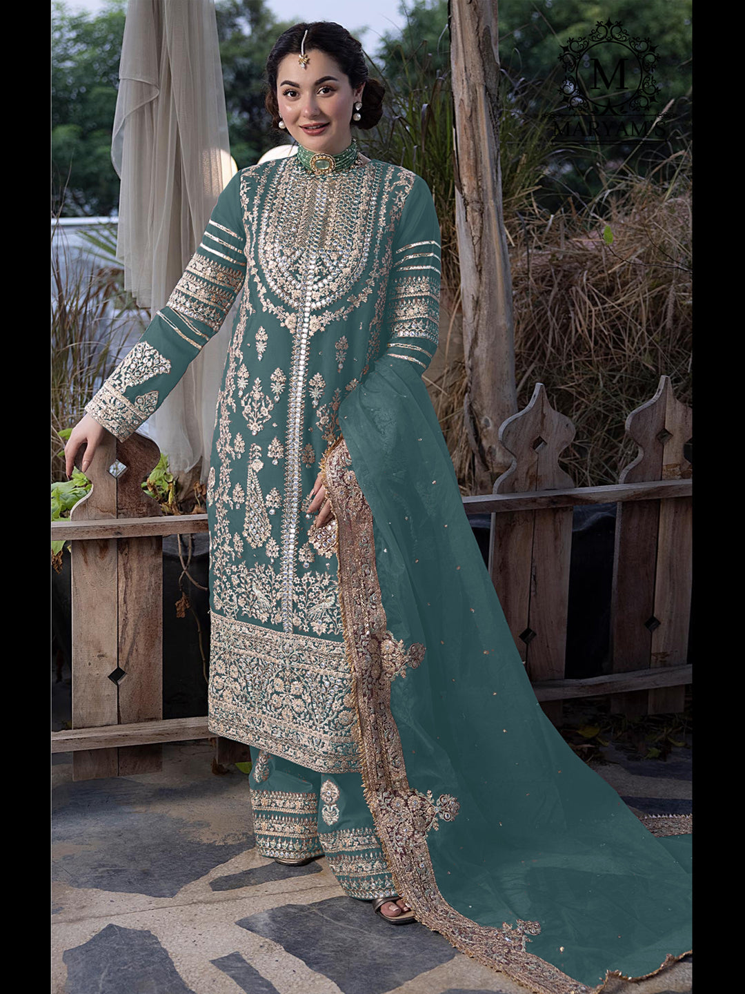 Aqua Green Traditional Designer Semi Stitched Palazzo Suit with Embroidery Work - Elegant Indian Ethnic Wear for Women, Perfect for Weddings, Parties & Festive Occasions