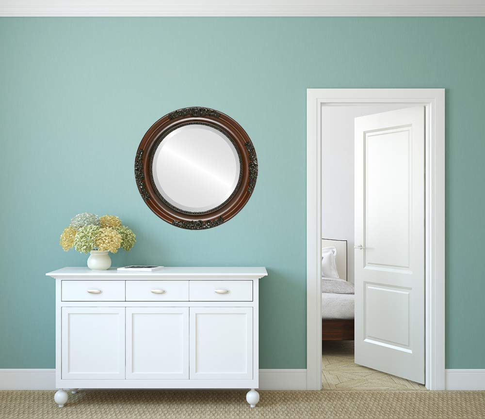 Versailles Style Walnut Round Beveled Wall Mirror - 18x18 Inches - Elegant Home Decor for Living Room, Bedroom & Entryway