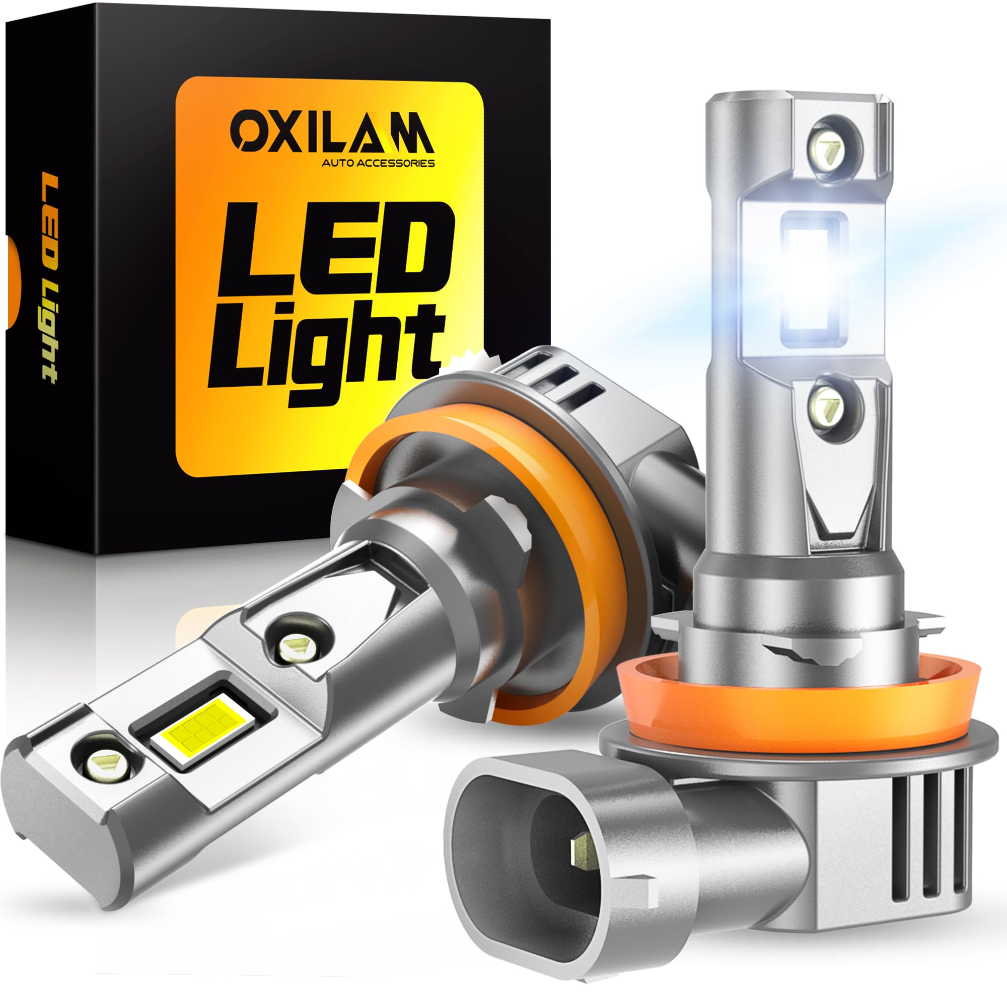 OXILAM Q36 H11 H8 H9 LED Bulbs - 20000LM Super Bright 6500K White Light, 1:1 Size Design, Non-Polarity, Plug and Play, IP68 Waterproof - Perfect for Fog Lights, Headlights, Off-Road & Night Driving (Pack of 2)