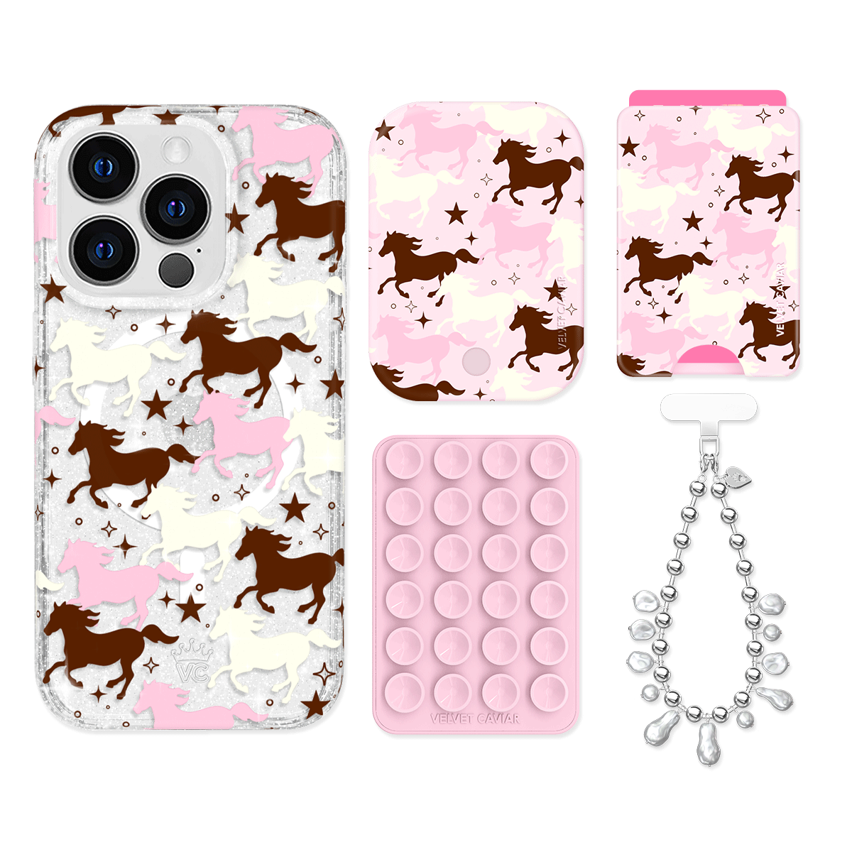 Pink Pony Glitter iPhone Case with Wallet - Cute Sparkly Phone Cover for iPhone 13/14/15 Pro Max - Perfect for Girls, Teens & Women - Great for Parties, Travel & Everyday Use