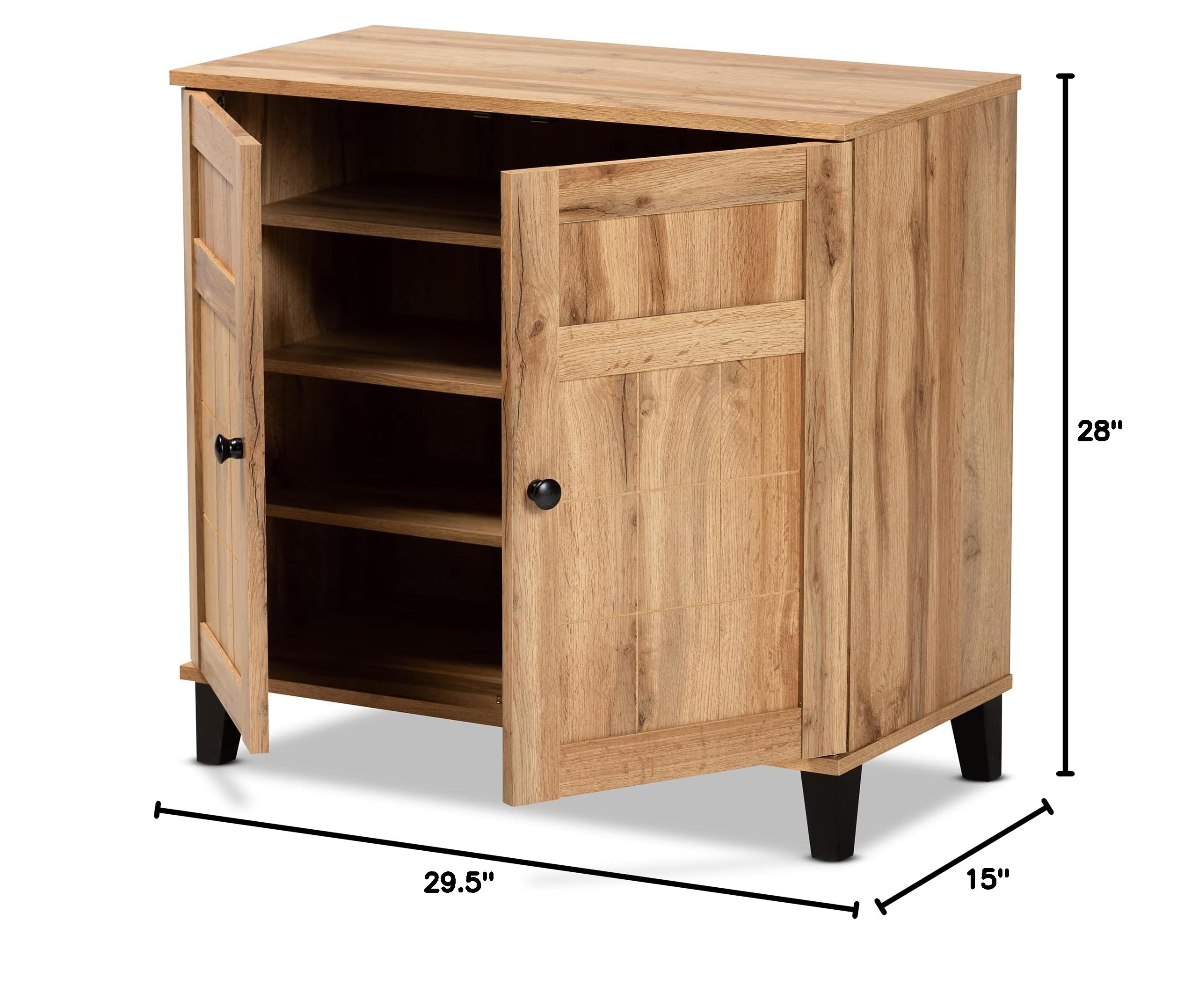 Baxton Studio Glidden Modern Oak Brown Wood 2-Door Shoe Storage Cabinet - Contemporary Entryway Organizer for Hallway, Closet & Mudroom