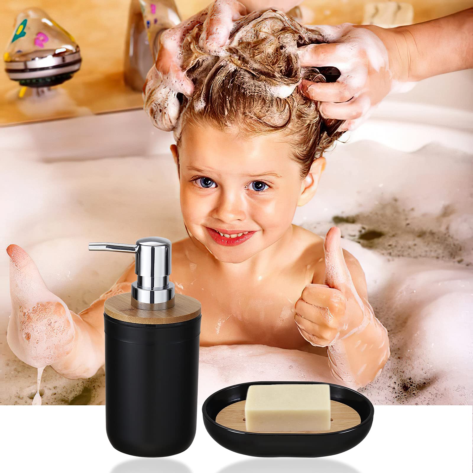 iMucci 9-Piece Black Bathroom Accessories Set - Includes Trash Can, Soap Dispenser & More | Modern Matte Black Bathroom Decor for Toilet, Sink & Shower Organization | Perfect for Home, Apartment & Guest Bathroom