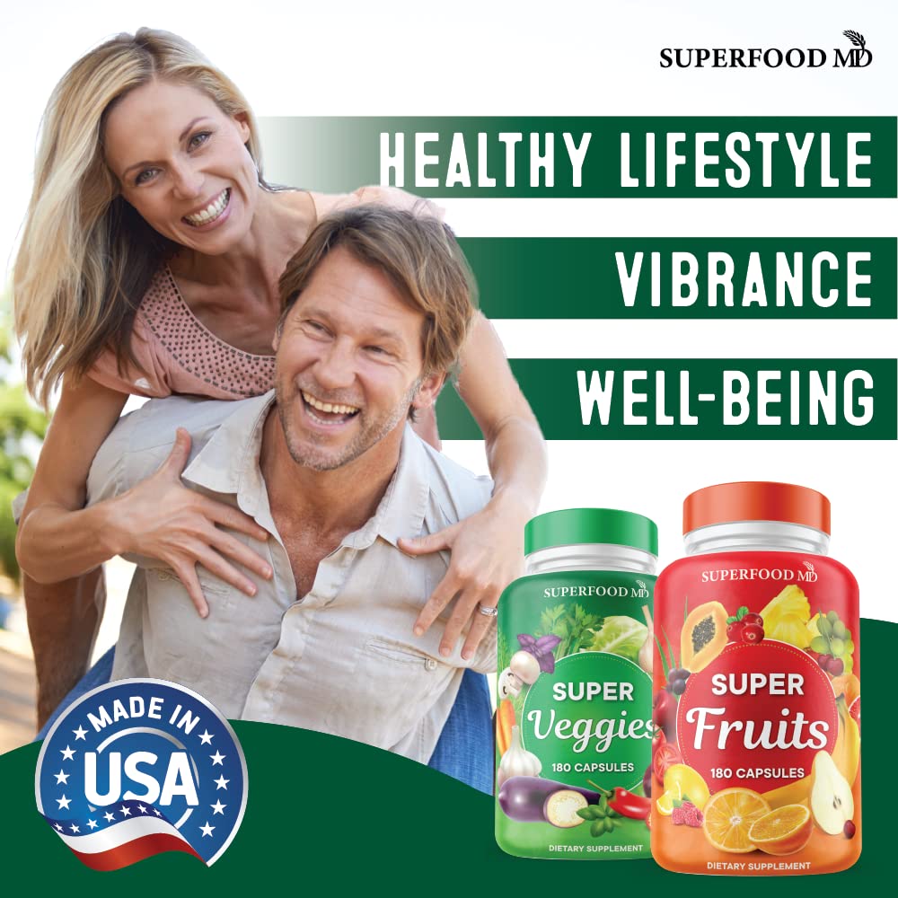 Organic Superfood Fruit & Veggie Capsules - 100% Whole Superfruit & Vegetable Supplement with Olive Leaf Extract, Vitamins & Antioxidants (720 Count, Pack of 4) - Boost Immunity & Energy for Active Lifestyles