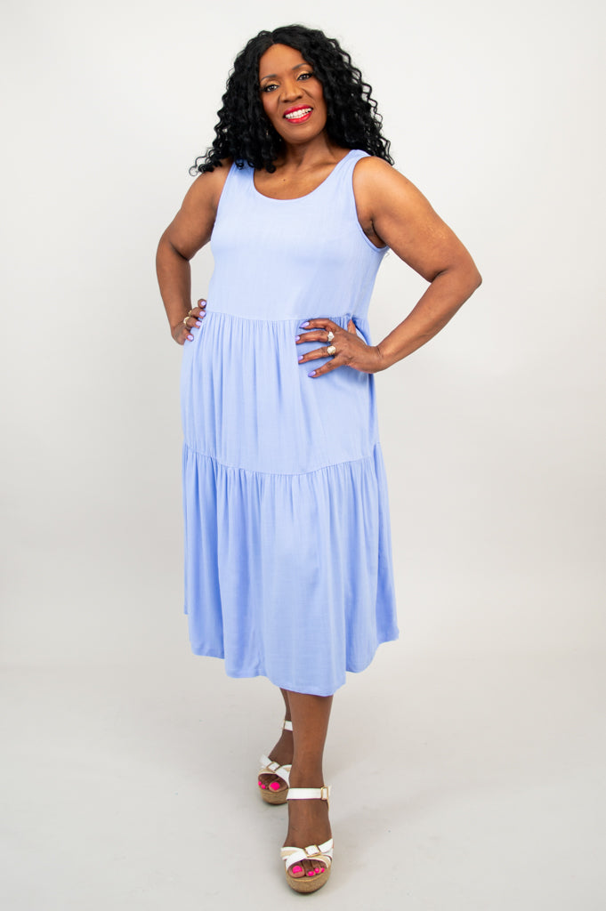 Juni Dress - Periwinkle Blue Linen Bamboo Blend Summer Dress for Women | Casual & Beach Wear | Perfect for Outdoor Parties & Vacations