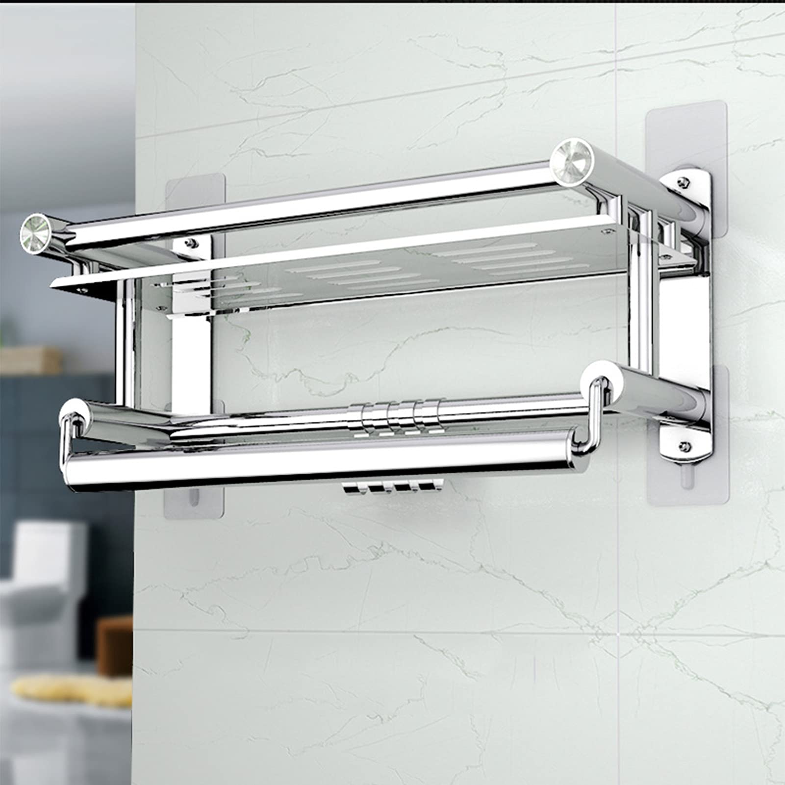XIAOZHAO Stainless Steel Bathroom Towel Rack - Heavy Duty Seamless Wall Mounted Towel Holder for Kitchen & Bathroom, No Drilling Required - Perfect for Spa, Hotel, and Home Decor