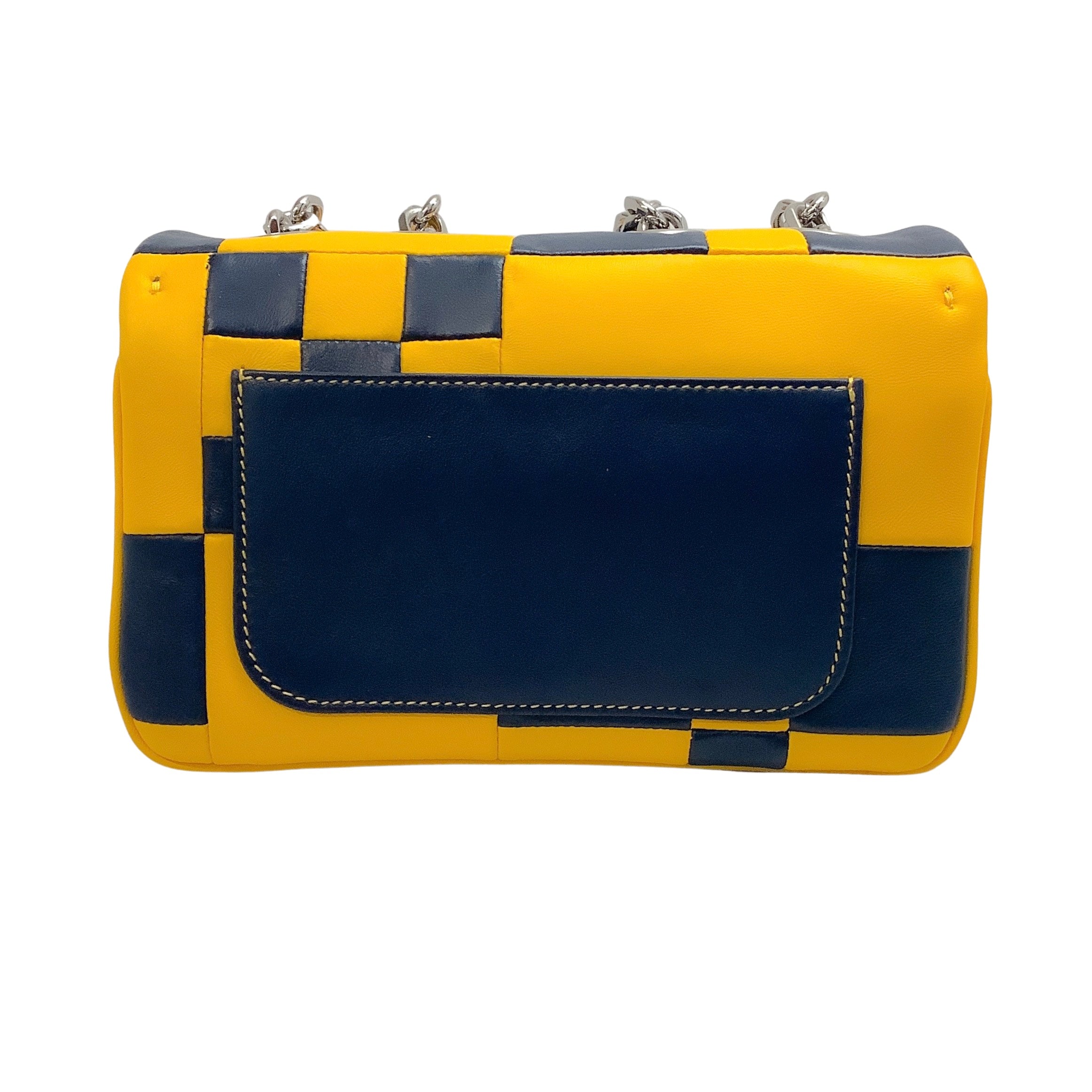 Calvin Klein 205W39NYC Navy & Yellow Billie Flap Crossbody Bag - Stylish Women's Shoulder Purse for Work, Travel & Everyday Use