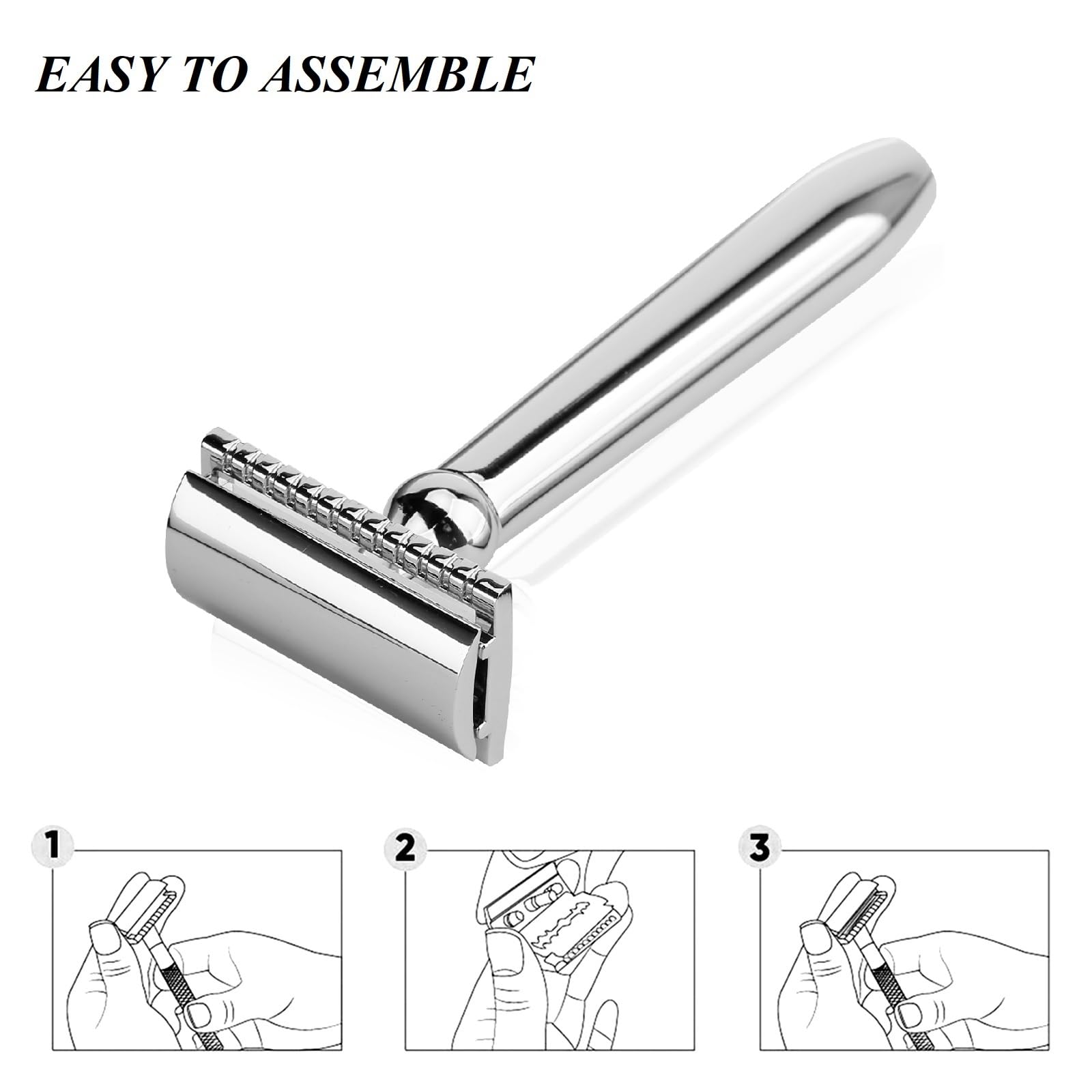CSB Classic Double Edge Safety Razor for Men & Women - Reusable Chrome Metal Handle DE Razor with 10 Blades | Smooth Shaving for Face, Legs & Body | Eco-Friendly Wet Shaving Essential