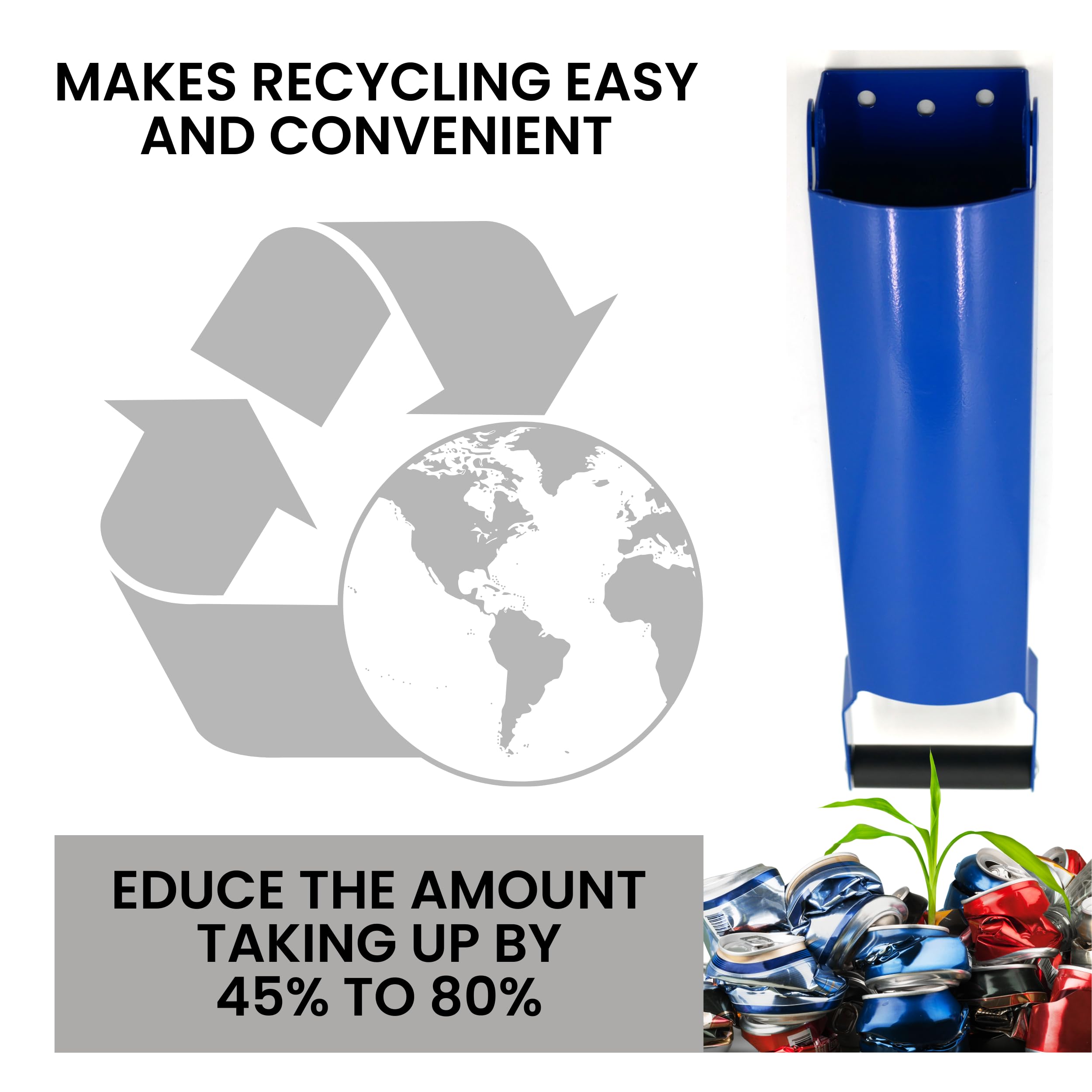 Heavy Duty Wall Mounted Can Crusher for Recycling - Blue Aluminum Can Compactor for Soda, Beer & Plastic Bottles | Perfect for Home, Garage & Recycling Centers | Eco-Friendly Waste Reduction Solution
