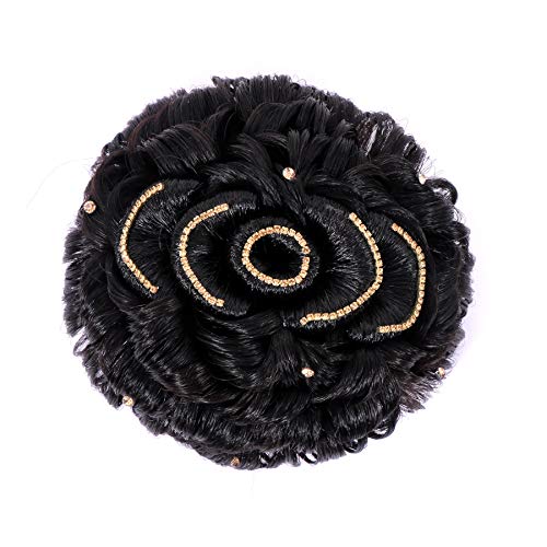 Honbon Artificial Juda Hair Accessories - Black Medium Size for Women | Perfect for Cosplay, Halloween Costumes & Everyday Fashion Accessories