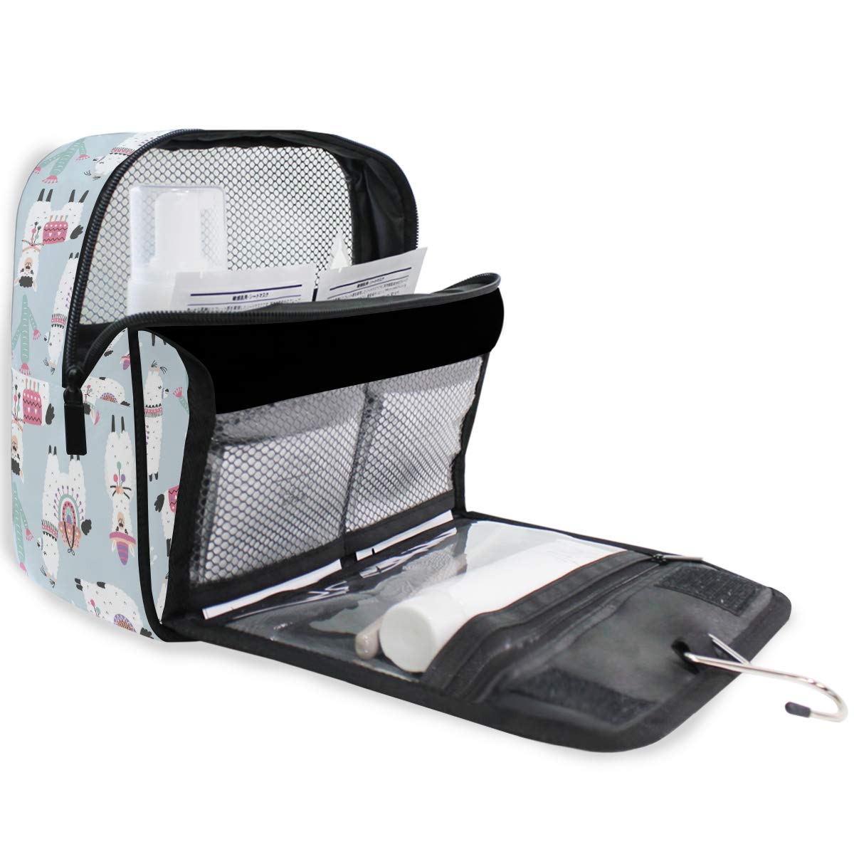 Moyyo Cute Llamas Alpaca Cactus Cosmetic Organizer Bag - Portable Hanging Toiletry Bag for Women, Girls & Kids - Perfect for Travel, Gym, Camping & Home Storage