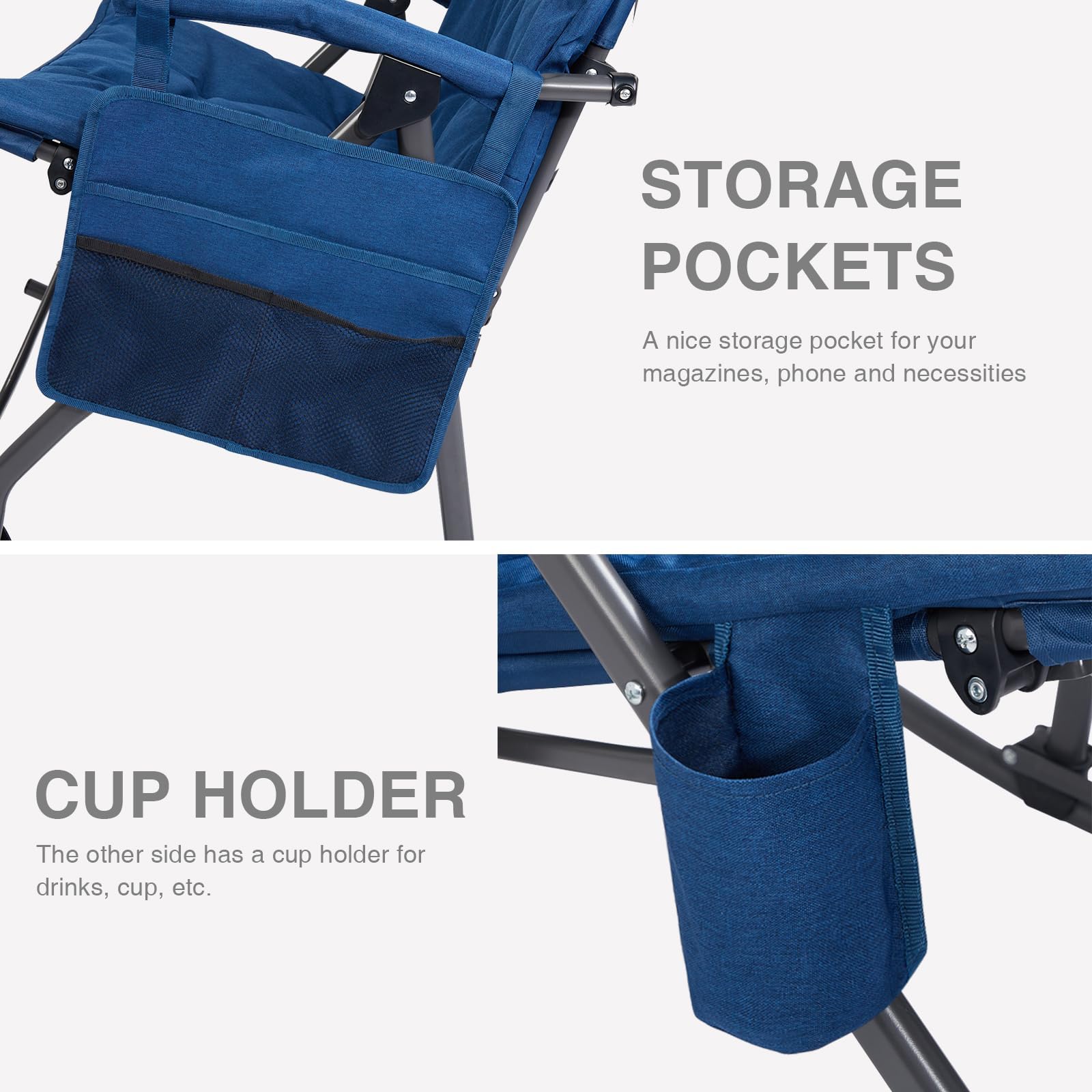 EVER ADVANCED Oversized Folding Rocking Camping Chair - Heavy Duty 400lbs Capacity Padded Portable Rocker for Adults - Perfect for Patio, Lawn, Beach, Backyard & Outdoor Relaxation