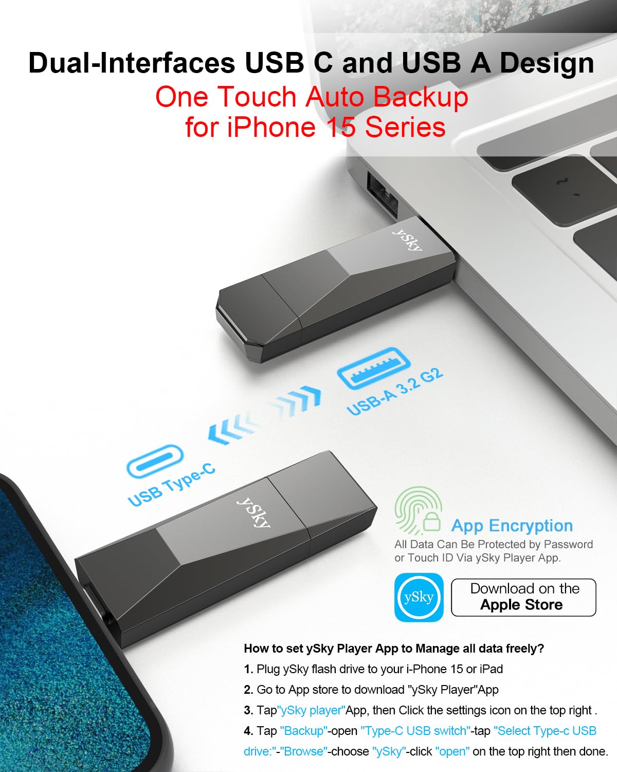 512GB USB 3.2 Flash Drive - 1000MB/s High-Speed USB-C & USB 3.2 Gen 2 Dual Interface Thumb Drive - Portable SSD Memory Stick for iPhone 15 Series, MacBook, Laptops - Perfect for Photo Storage, File Transfer & Data Backup