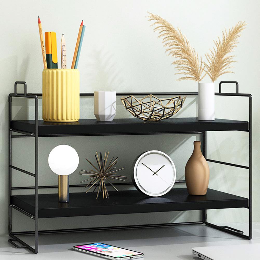 Adjustable Desktop Organizer Shelf - Black Office Storage Rack for Supplies, Books & Stationery | Perfect for Home Office, Study Desk & Workspace Organization