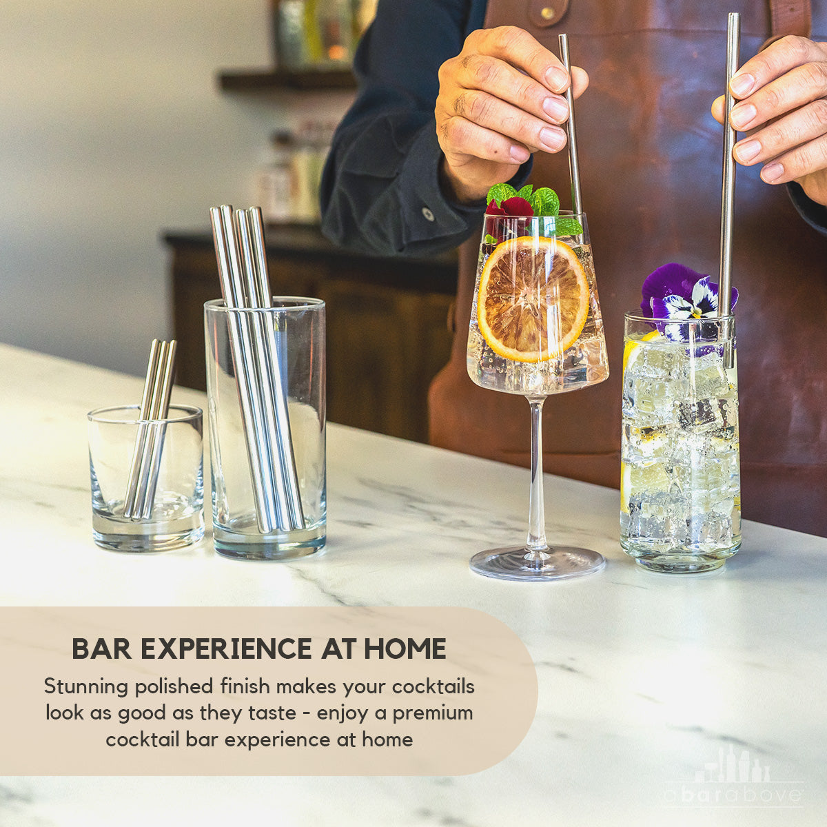 Premium Stainless Steel Reusable Metal Cocktail Straws - Eco-Friendly Drinking Straws for Smoothies, Iced Coffee & Cocktails - Perfect for Home Bars, Parties & Travel