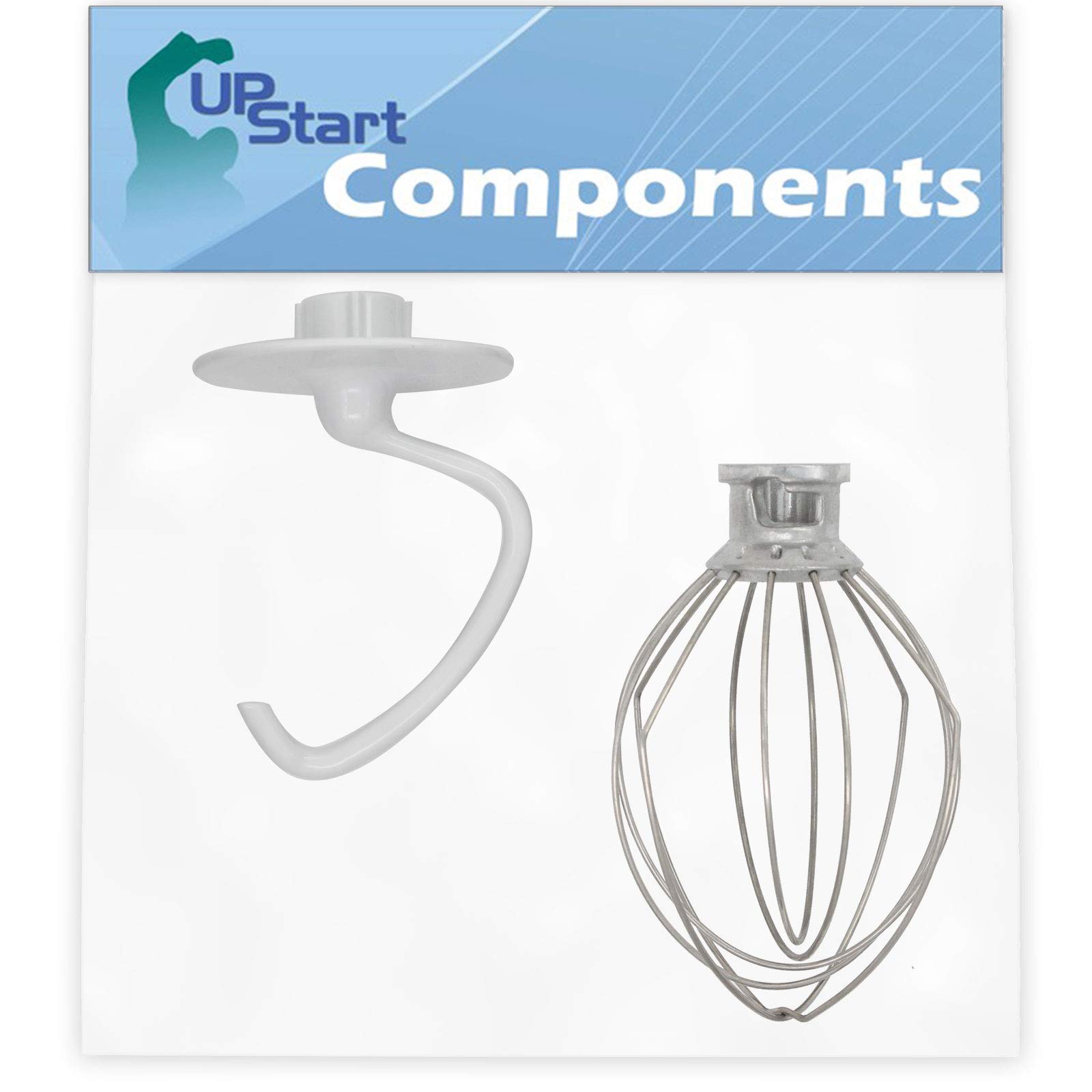 KitchenAid 5KSM156ABZ0 Mixer Replacement Dough Hook & Wire Whip - Compatible with WPW10674618 Dough Hook & WP9704329 Wire Whip for Tilt-Head Stand Mixer - UpStart Components Brand - Perfect for Baking Bread, Cookies, and Whipping Cream at Home
