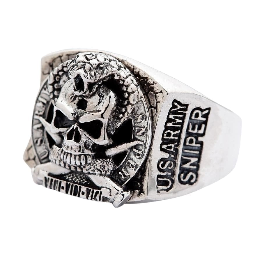 Cobra Skull US Army Sniper Sterling Silver Ring for Men - Military Style Jewelry Gift for Veterans, Tactical Fashion Accessory