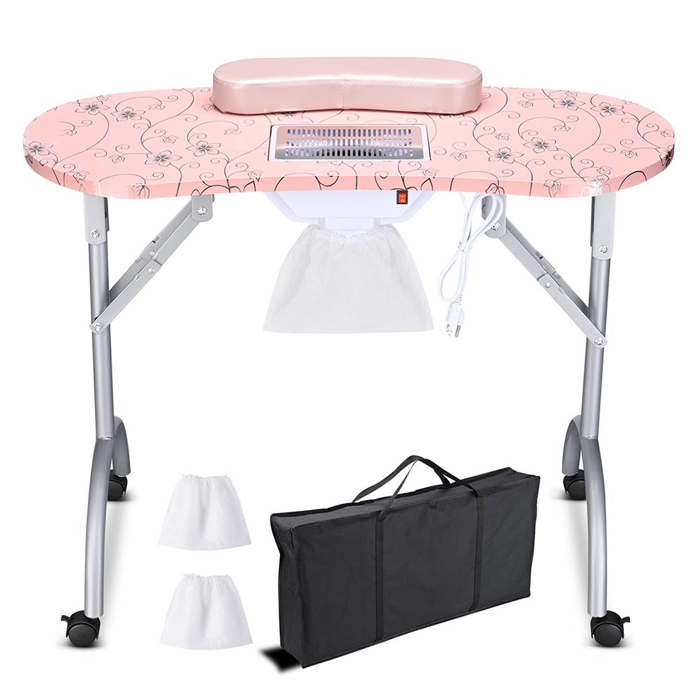Foldable Mobile Nail Table with Dust Collector - Portable Manicure Station for Home & Salon Use - Perfect for Nail Technicians & DIY Nail Art at Home