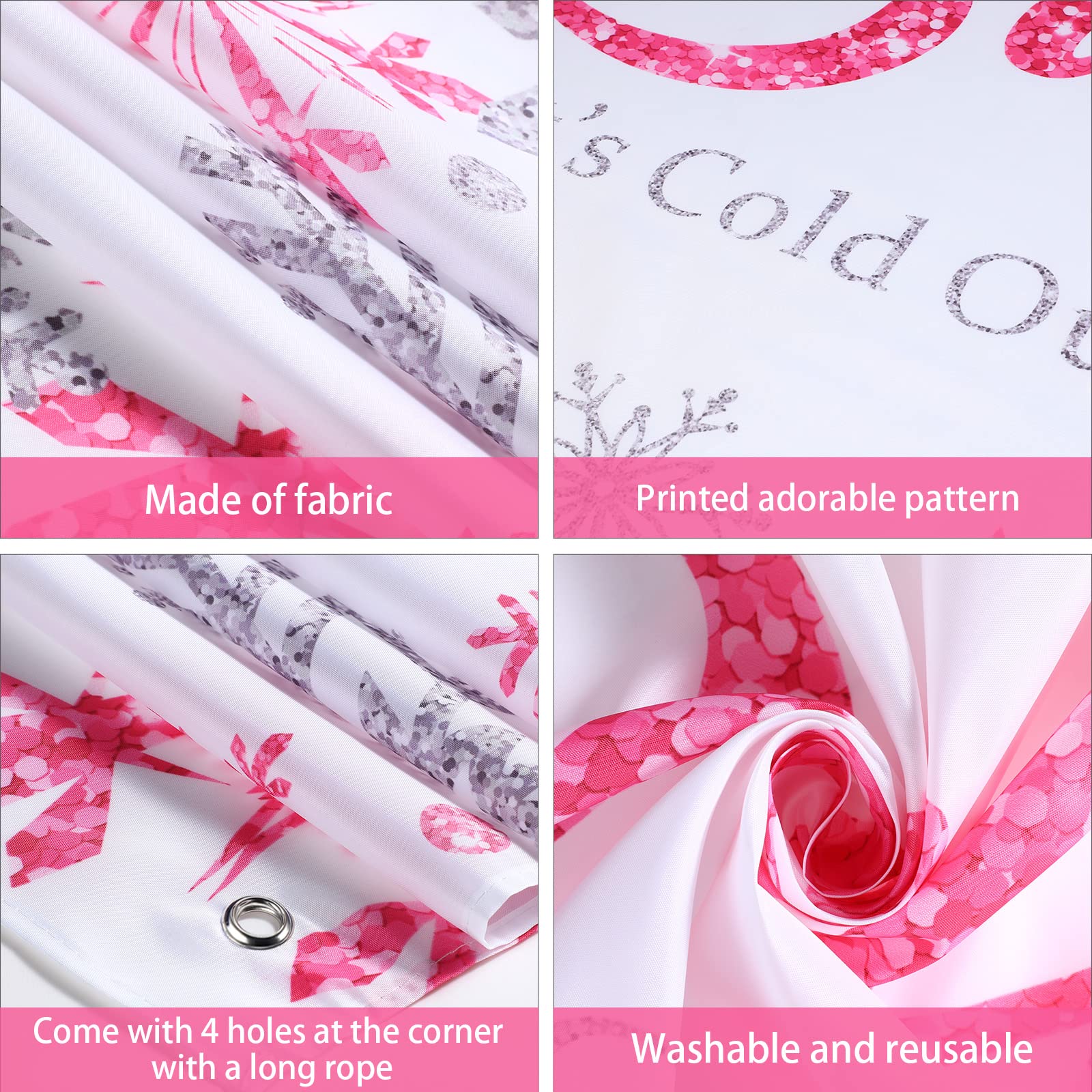 Tegeme Winter Wonderland Photography Backdrop - 5.9x3.6ft Pink Snowflakes Baby Shower Decor for Girls Birthday Party, Baby It's Cold Outside Theme - Perfect for Winter Baby Showers, Newborn Photos & Holiday Celebrations