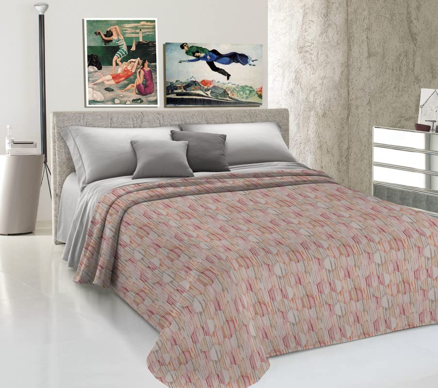 HomeLife Single & Half Size Summer Cotton Piqué Bedspread [220 x 280 cm] | Made in Italy Lightweight Hexagon Print Cover for French Beds | Breathable Spring Bedding | Orange | Perfect for Guest Rooms, Dormitories & Summer Nights