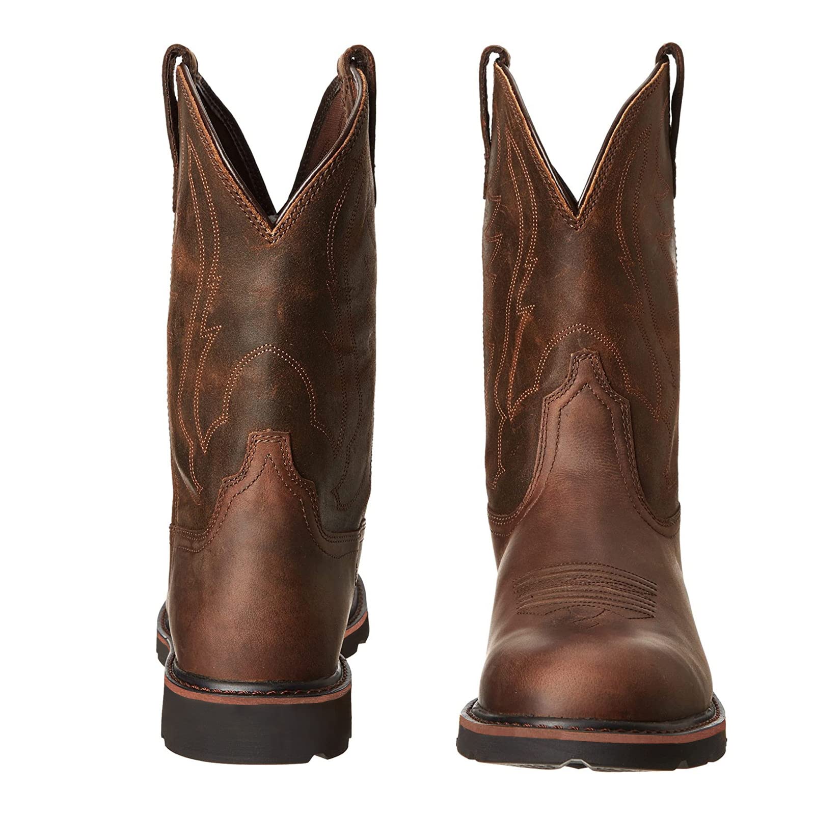 **Men's Leather Pull-On Work Boots - Industrial & Construction Safety Shoes - Round Toe Western Boots for Tough Jobs & Outdoor Work**    *(Use Cases: Construction Sites, Warehouse Work, Landscaping, Heavy Labor, Ranch & Farm Activities)*