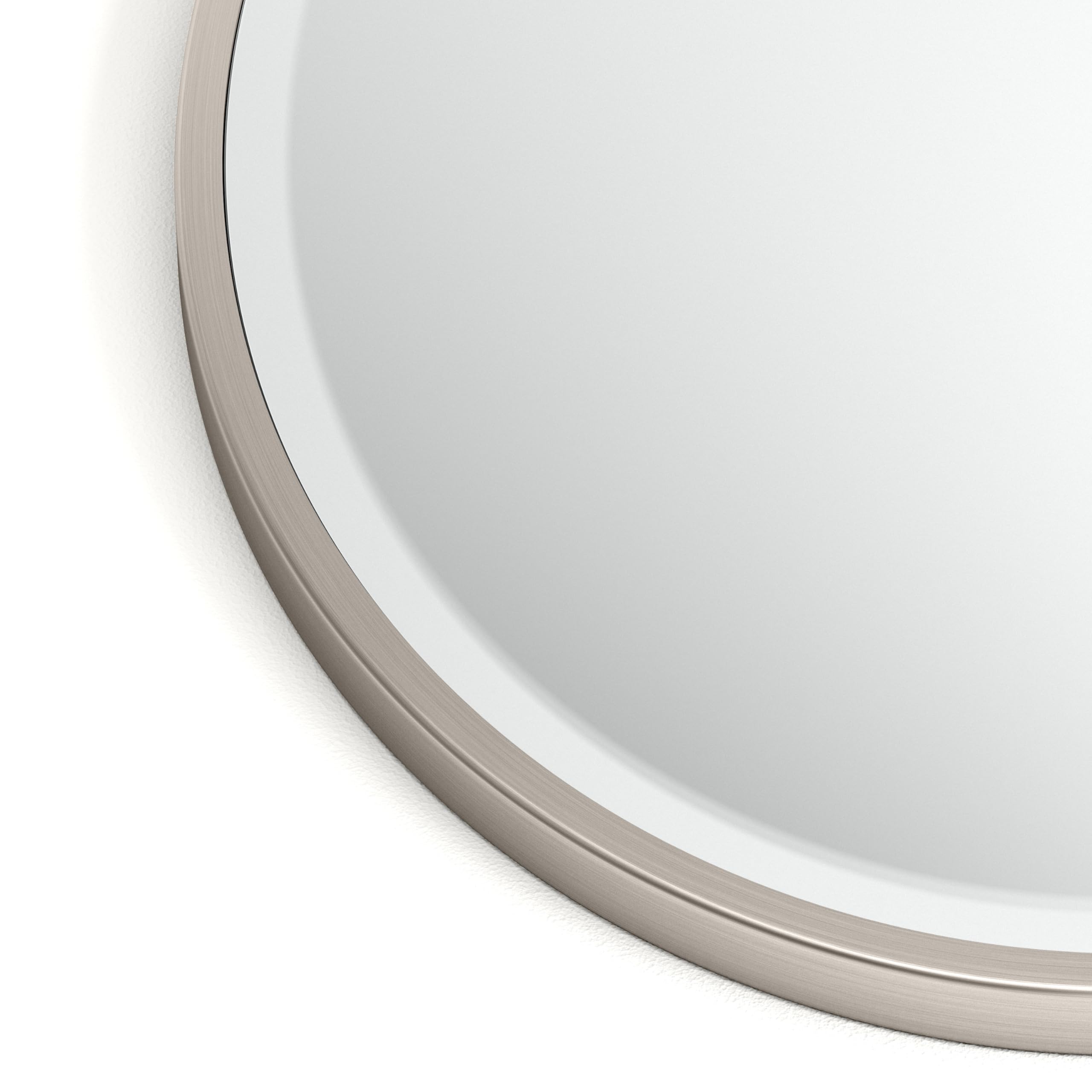 Gatco 1830 Modern Oval Bathroom Wall Mirror 28x21 Inch - Slim Beveled Framed Vanity Mirror in Satin Nickel for Bathroom, Living Room & Bedroom - Easy Mount Safety Bracket - Perfect for Home Decor & Makeup Area