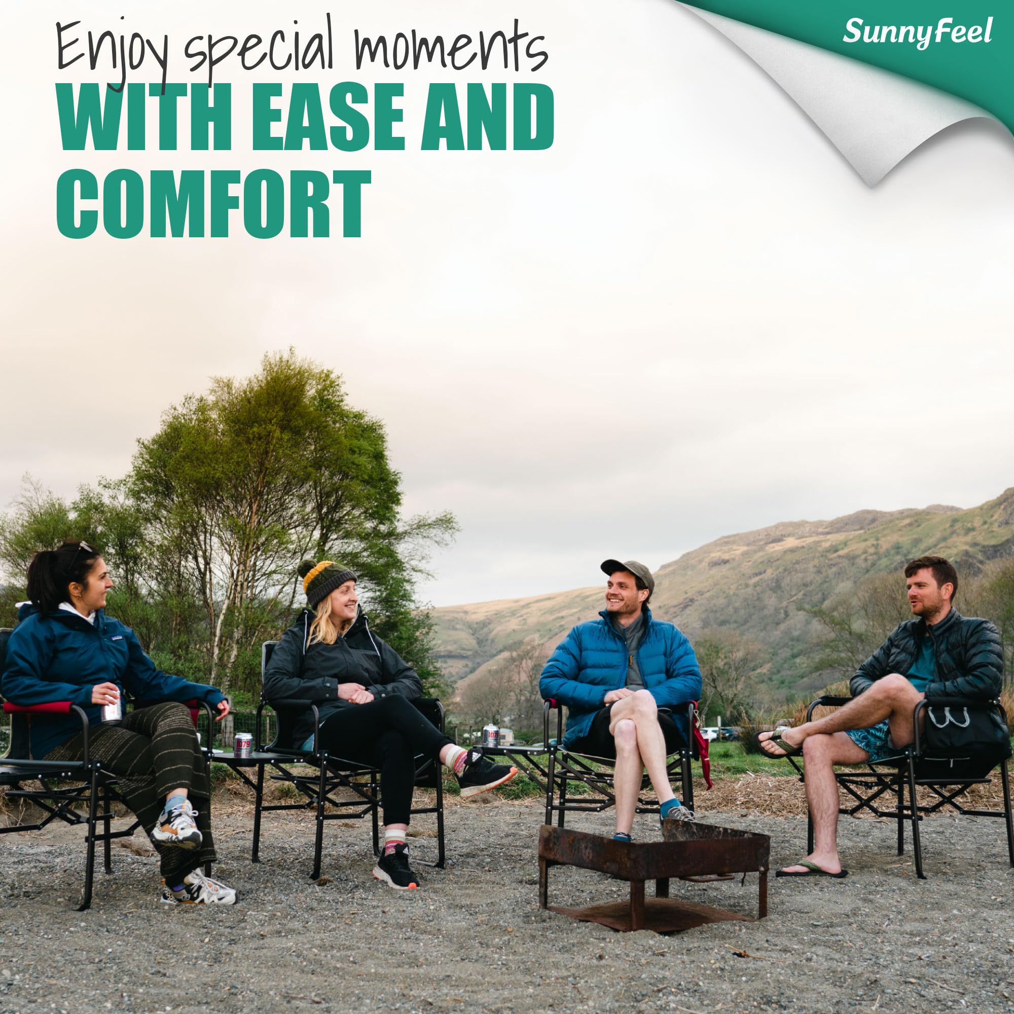 **SUNNYFEEL Oversized Camping Directors Chair 2 Pack - Heavy Duty Portable Folding Lawn Chairs for Adults with Side Table & Pocket - Perfect for Beach, Fishing, Picnic, Concert, and Outdoor Camping**