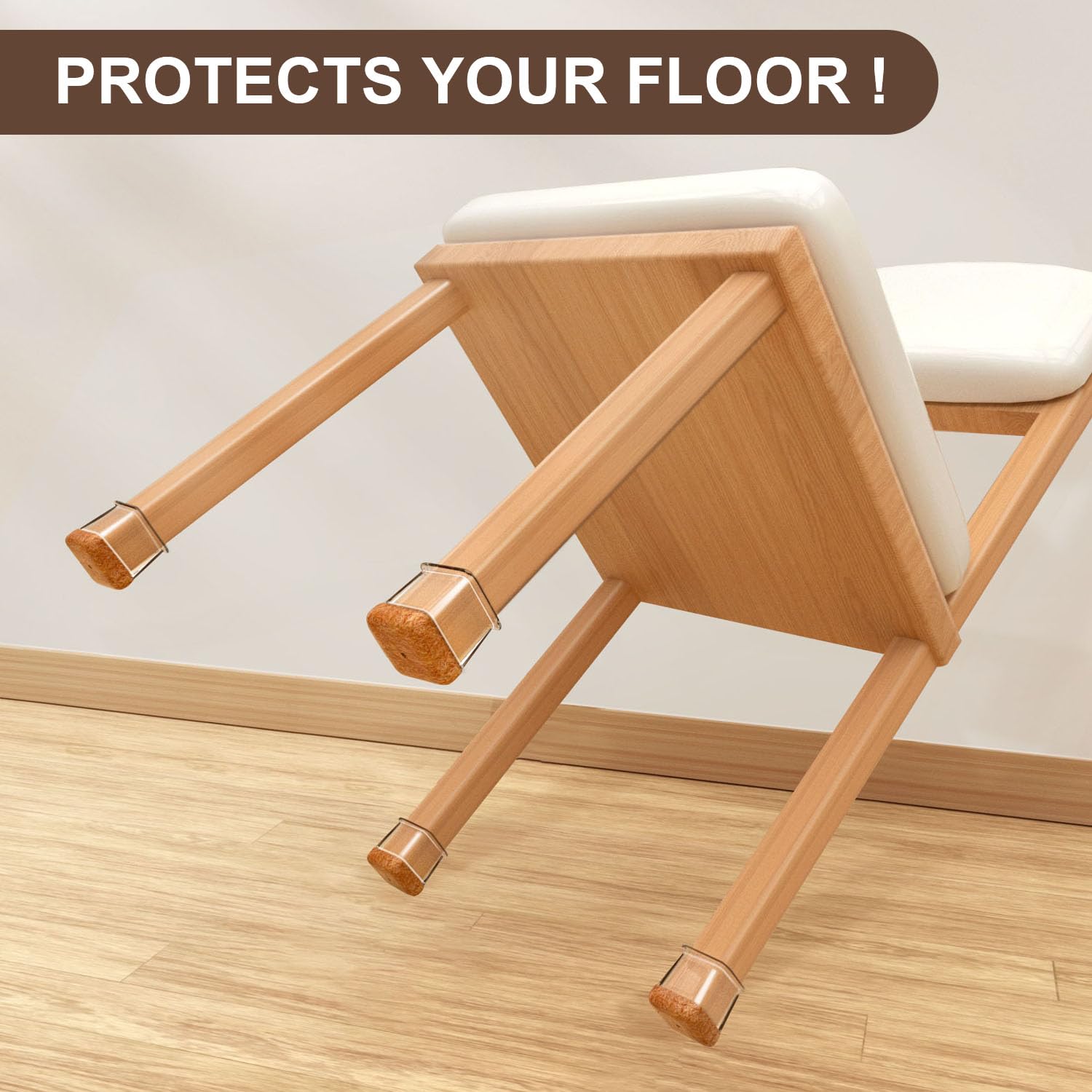 20 Pack Clear Rubber Chair Leg Floor Protectors with Felt - Non-Slip Furniture Sliders & Silicone Leg Caps for Hardwood Floors (Fits 1.01