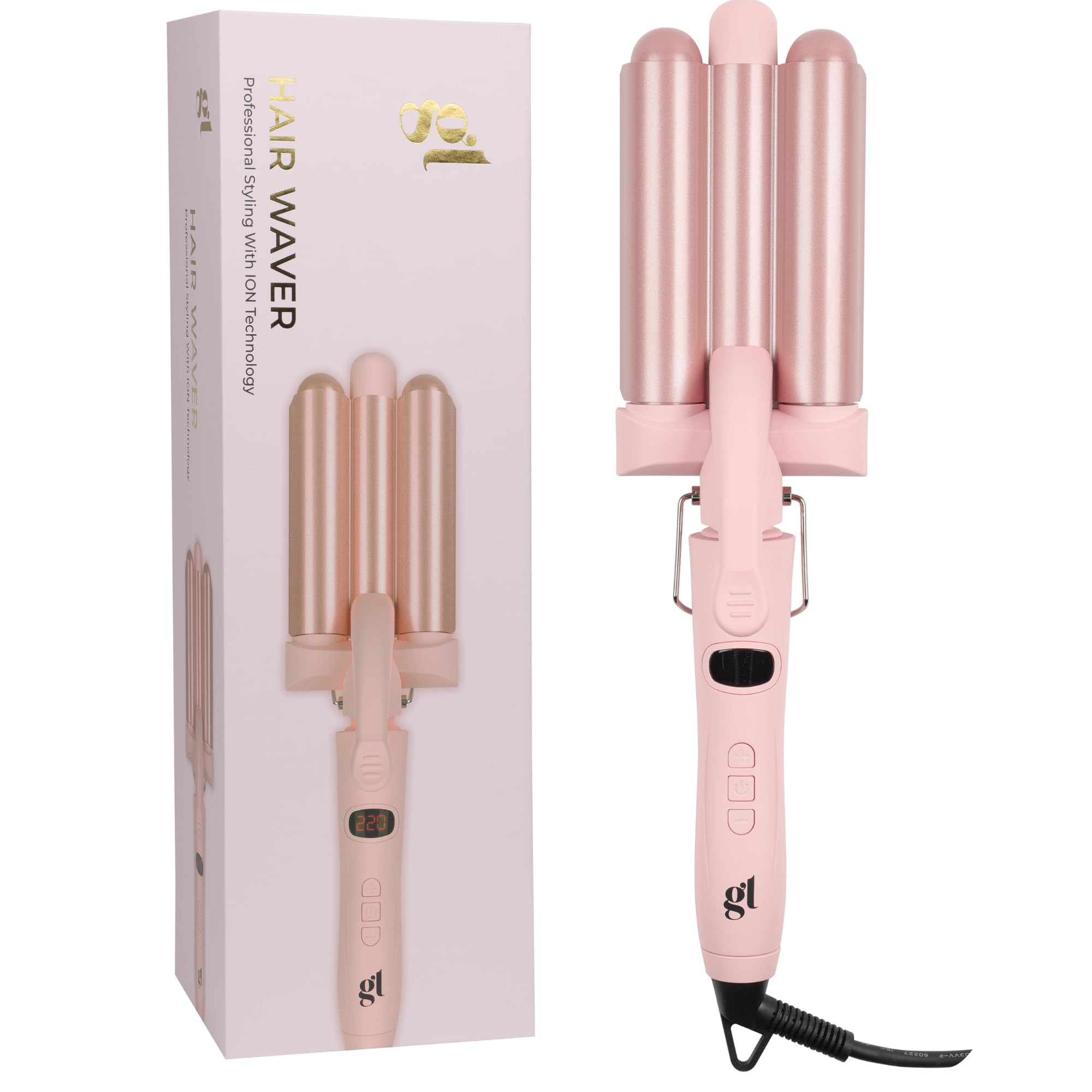 GL Hair 3 Barrel Waver Kit (6-Piece Set) - 25mm Curling Iron with 3 Heat Settings, Fast Heating for Beachy Mermaid Waves - Perfect for Long & Short Hair Styling at Home, Parties & Special Events