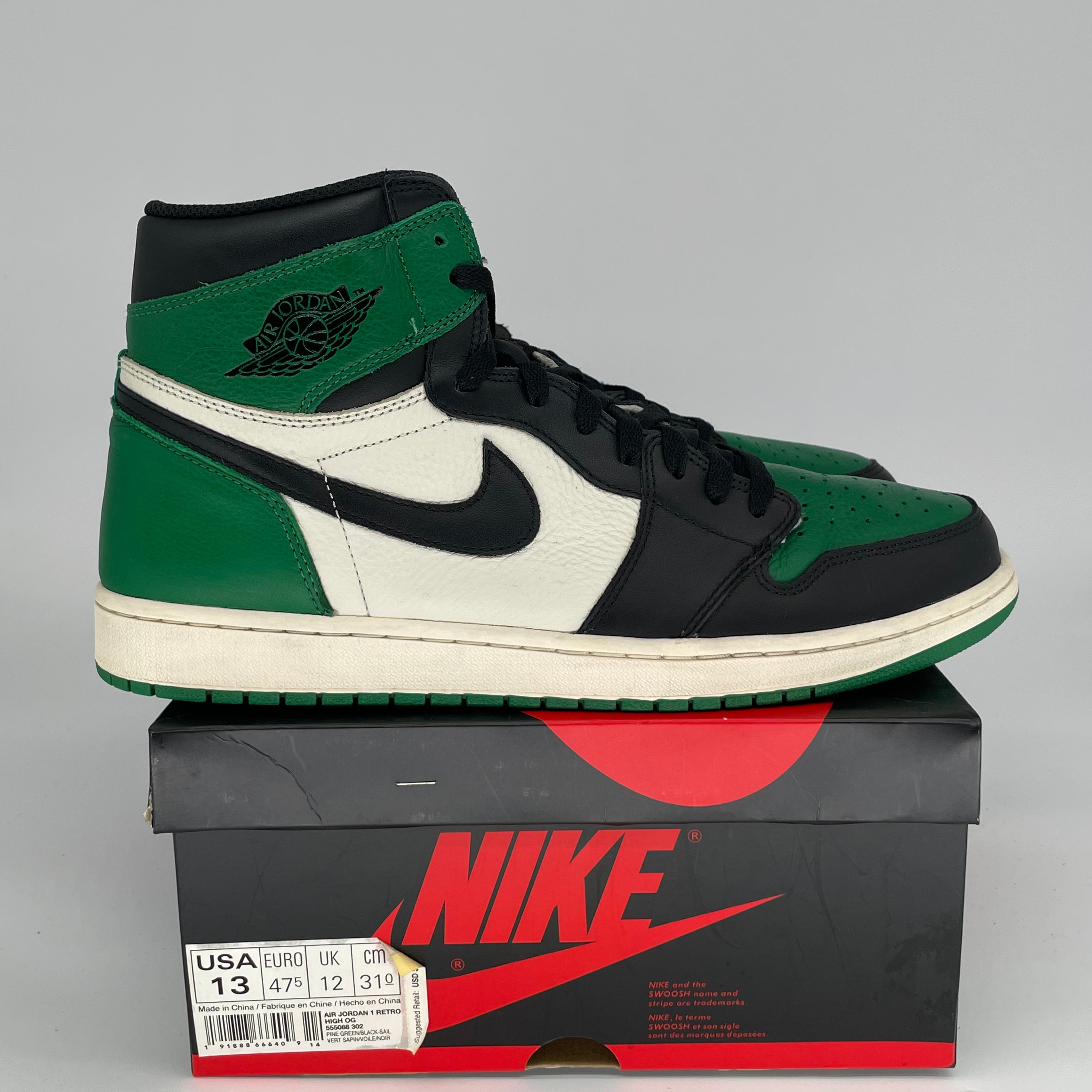 AIR JORDAN 1 PINE GREEN Men's Basketball Shoes Size 13 (555088-302) - Retro High Tops for Sneaker Collectors & Streetwear Fashion