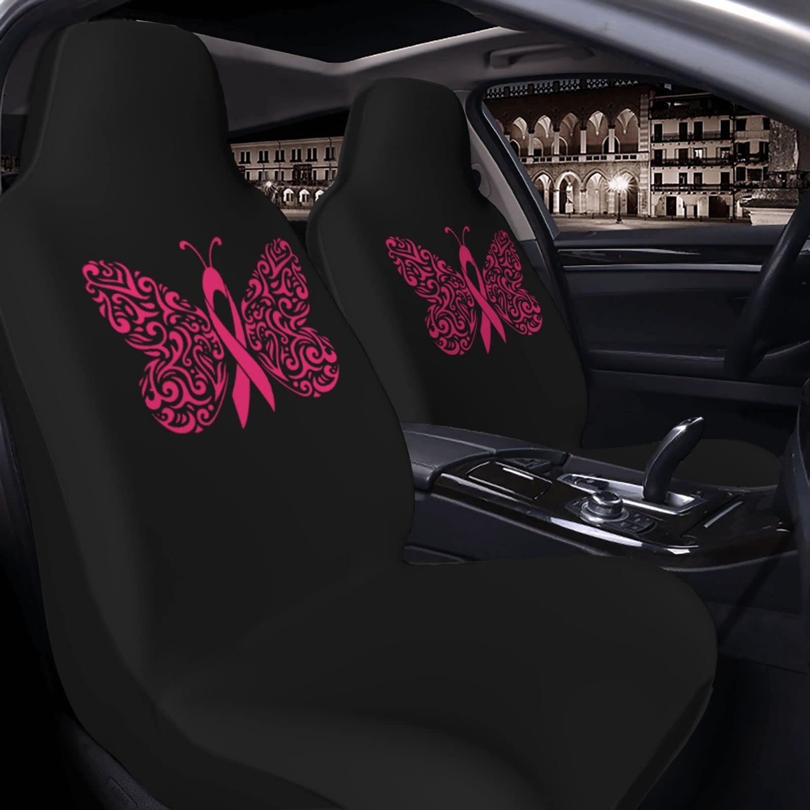 Butterfly Lung Cancer Awareness Car Seat Covers - 2 Piece Set for Most Vehicles | Soft & Durable Seat Protectors for Cars, Trucks & SUVs | Show Support for Cancer Survivors & Patients